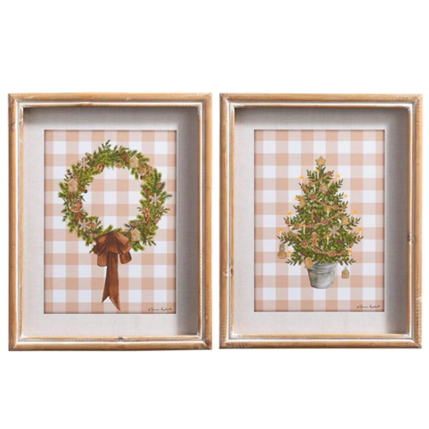 The Jolly Christmas Shop Gingerbread | Gingerbread Lane | Raz 12" Gingerbread Gingham Greenery Framed Print Set Of 2 Christmas Decoration 4444547