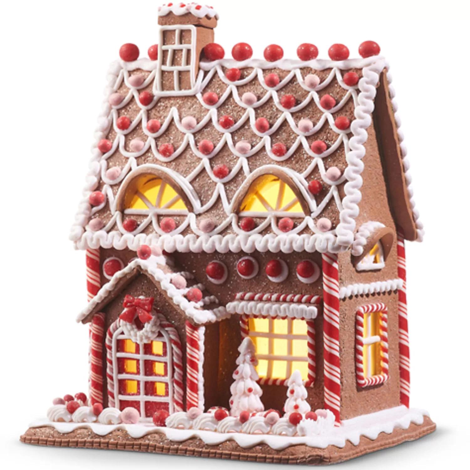 The Jolly Christmas Shop Jingle And Cocoa | Gingerbread | Raz 12" Lighted Realistic Pink And Red Christmas Gingerbread House 4316086