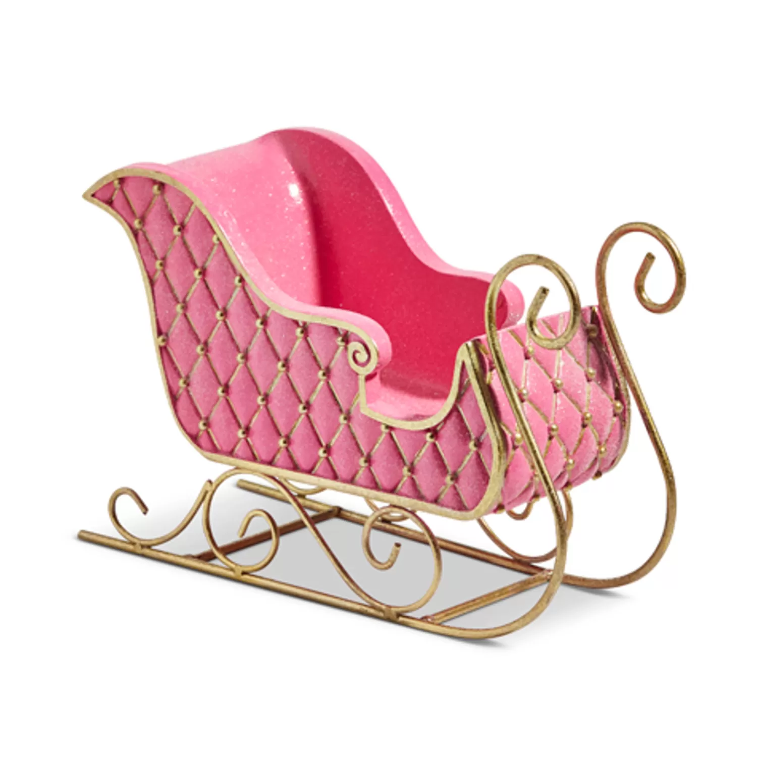 The Jolly Christmas Shop Jingle And Cocoa | A Blushing Holiday | Raz 12" Pink And Gold Quilted Christmas Sleigh Decoration 4412167