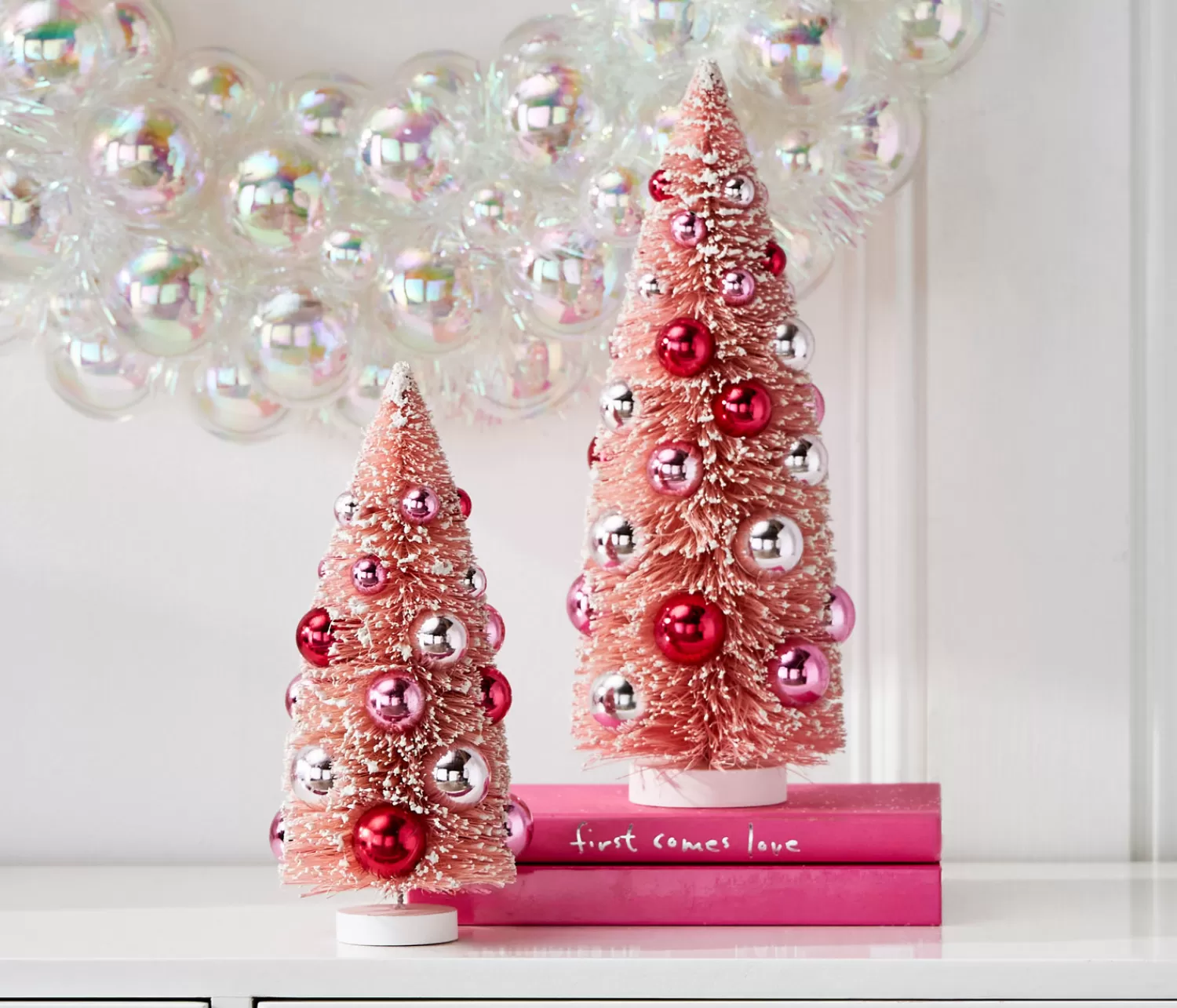 The Jolly Christmas Shop Jingle And Cocoa | A Blushing Holiday | Raz 12" Pink Christmas Bottle Brush Tree With Ornaments 4416190