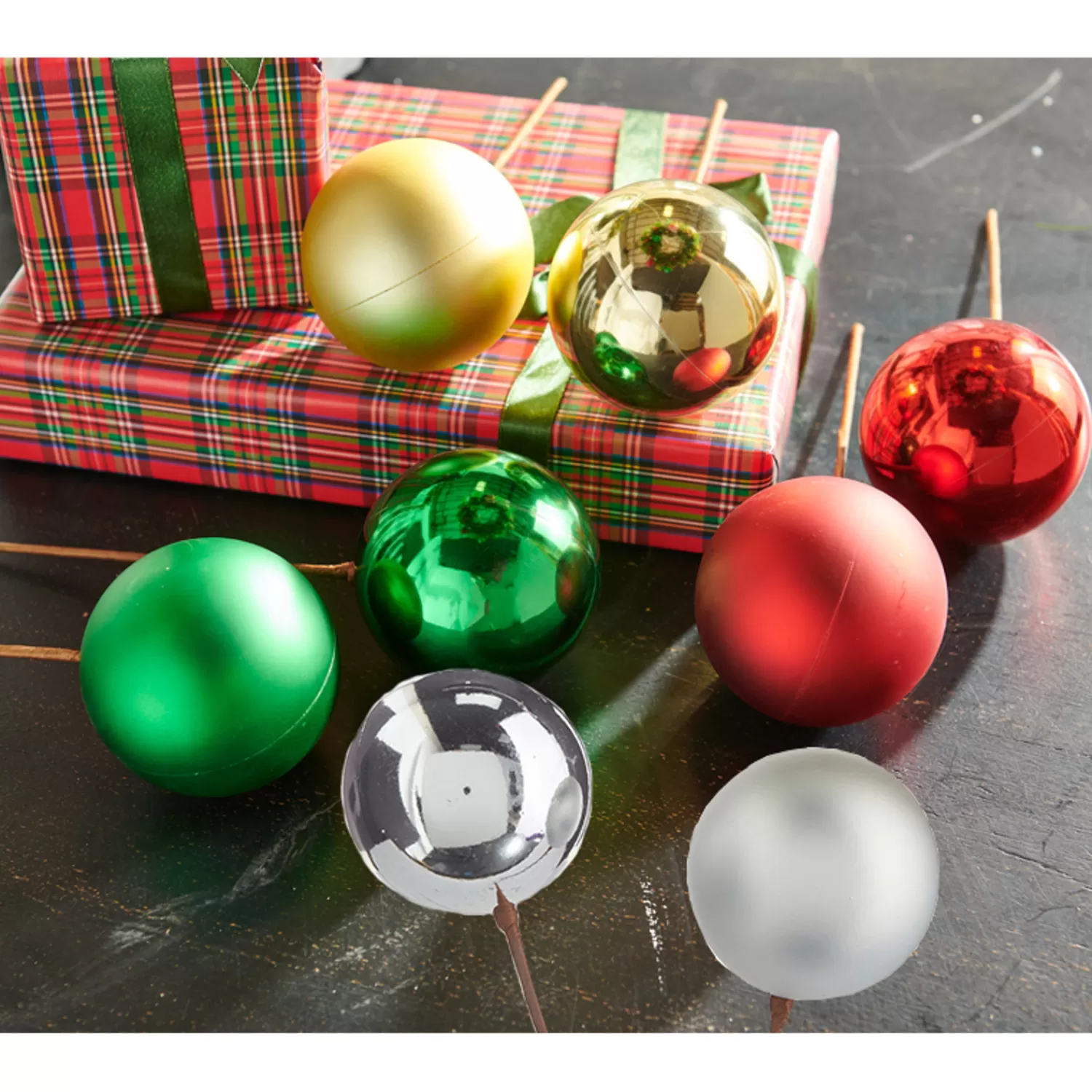 The Jolly Christmas Shop Classic Carols | Christmas Traditions | Raz 12" Set Of 2 Red, Gold, Silver Or Green Ball Ornament Christmas Tree Pick