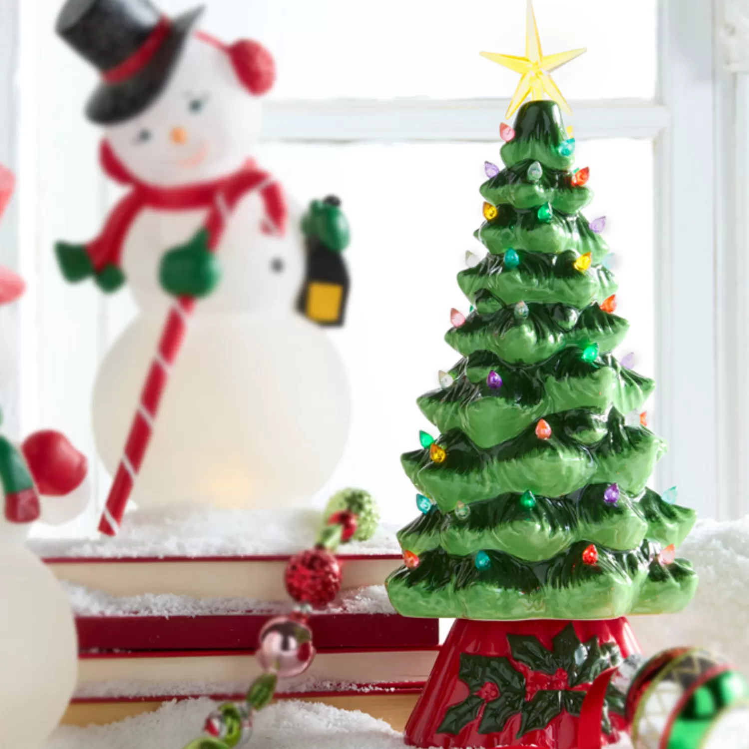 The Jolly Christmas Shop Vintage Reincarnated | Vintage Farm House | Raz 13.75" Battery Operated Rotating Lighted Ceramic Christmas Tree 4319111