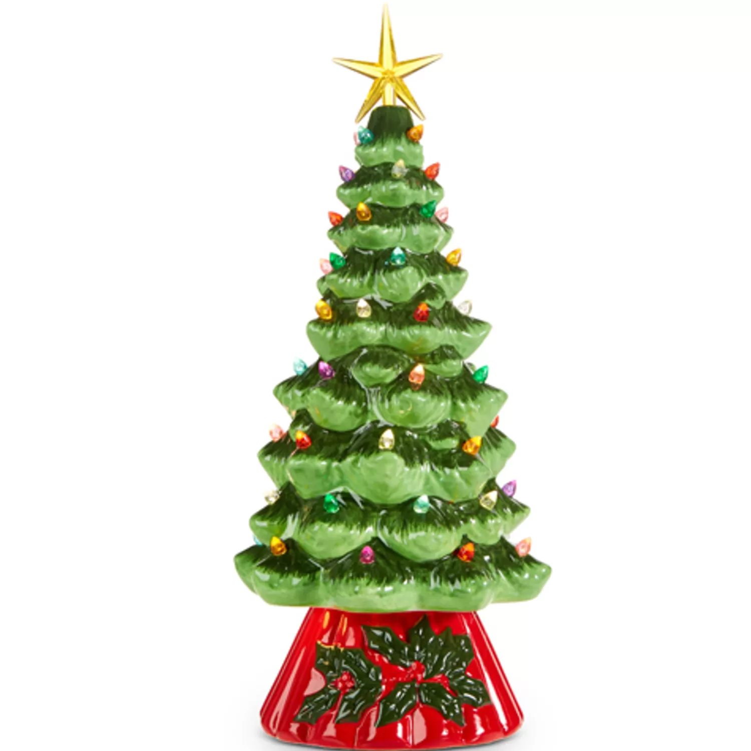 The Jolly Christmas Shop Vintage Reincarnated | Vintage Farm House | Raz 13.75" Battery Operated Rotating Lighted Ceramic Christmas Tree 4319111