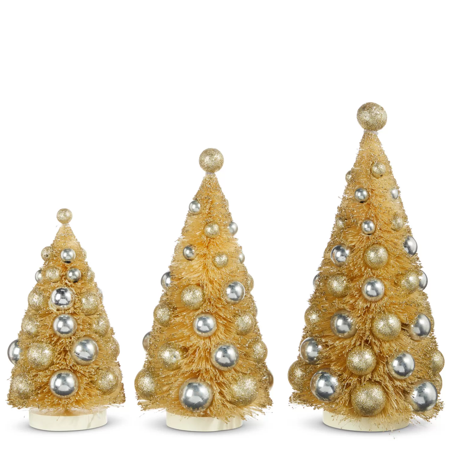 The Jolly Christmas Shop Champagne Wishes | Elegant | Raz 13" Champagne Dusted Bottle Brush Trees With Ornaments Set Of 3 4316151