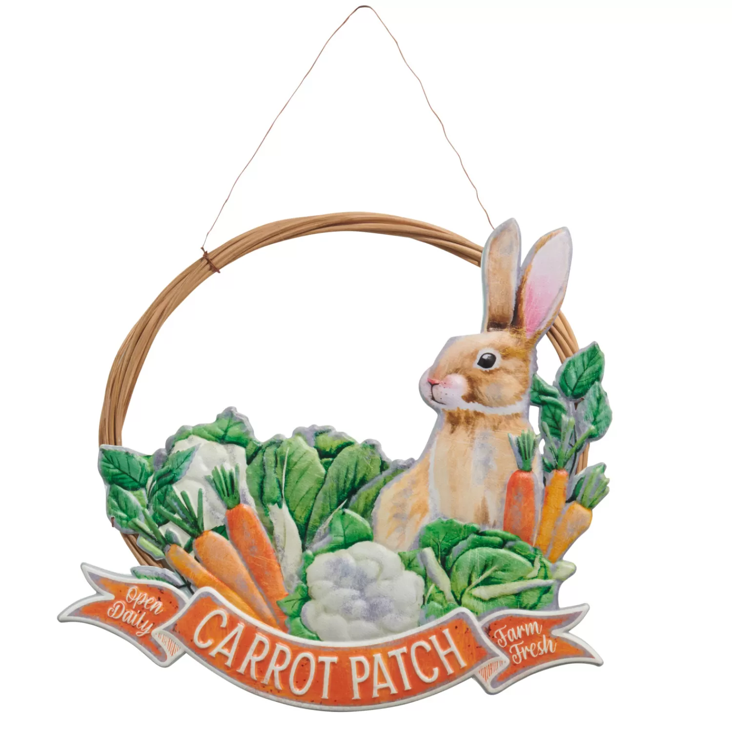 The Jolly Christmas Shop Trees, Wreaths & Garlands | Wall Decor | Raz 14.25" Carrot Patch Bunny Wreath With Metal Easter Sign 4411202