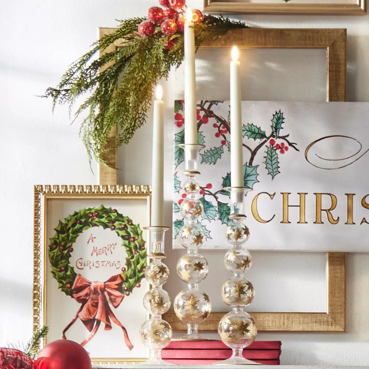 The Jolly Christmas Shop Christmas Traditions | Snow Christmas Decorations | Raz 14.25" Gold Etched Snowflake Glass Christmas Candle Sticks Set Of 3 4424628