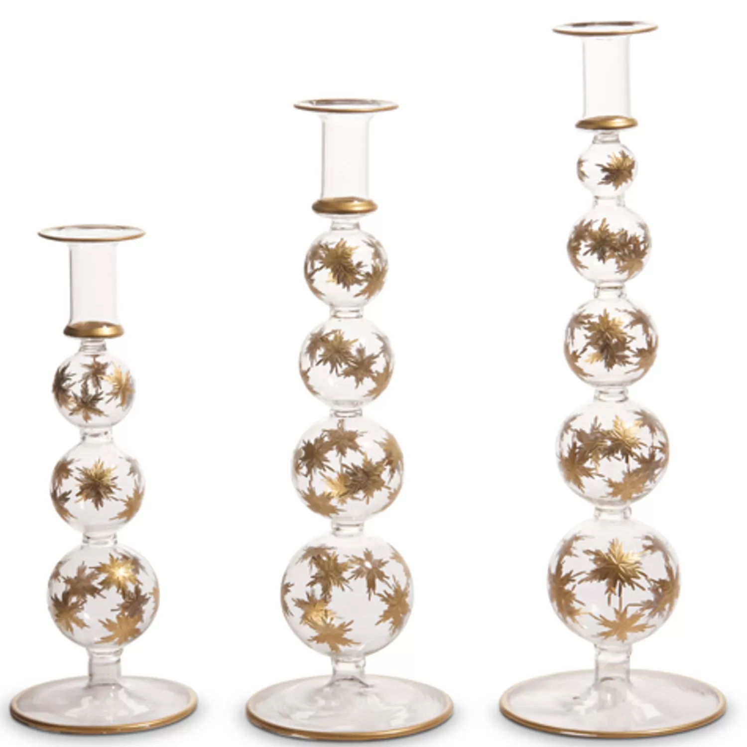 The Jolly Christmas Shop Christmas Traditions | Snow Christmas Decorations | Raz 14.25" Gold Etched Snowflake Glass Christmas Candle Sticks Set Of 3 4424628