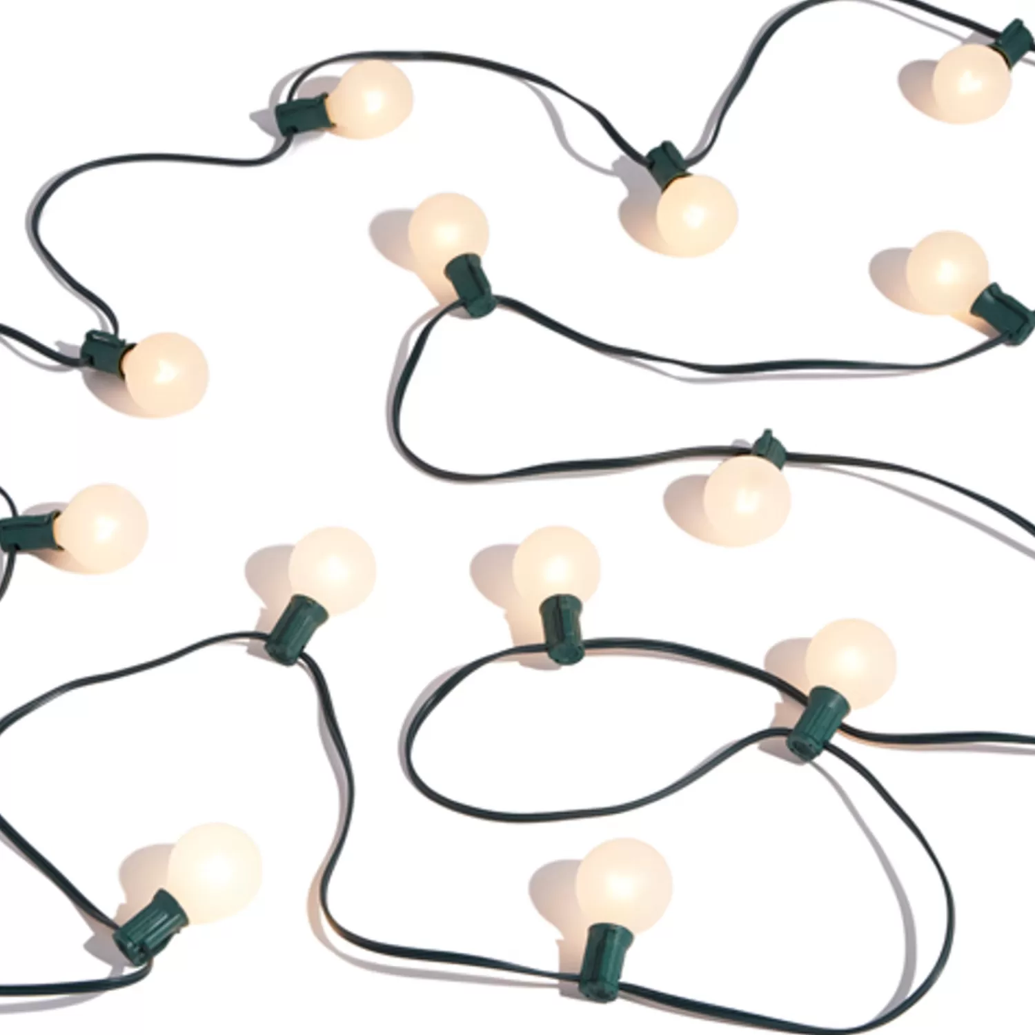 The Jolly Christmas Shop Novelties | Vintage Reincarnated | Raz 14' Connectable Matte White Globe Lights On A Green Wire L4337007