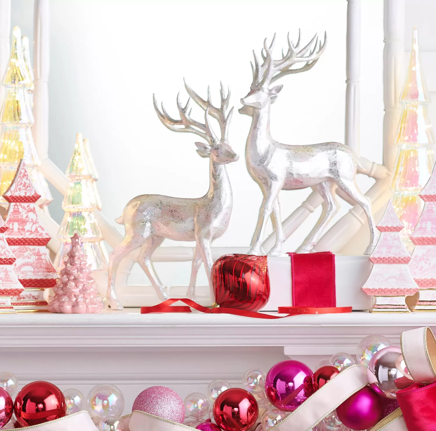 The Jolly Christmas Shop A Blushing Holiday | Reindeer | Raz 14" Glittered Silver Deer Christmas Figure Set Of 2 4401655