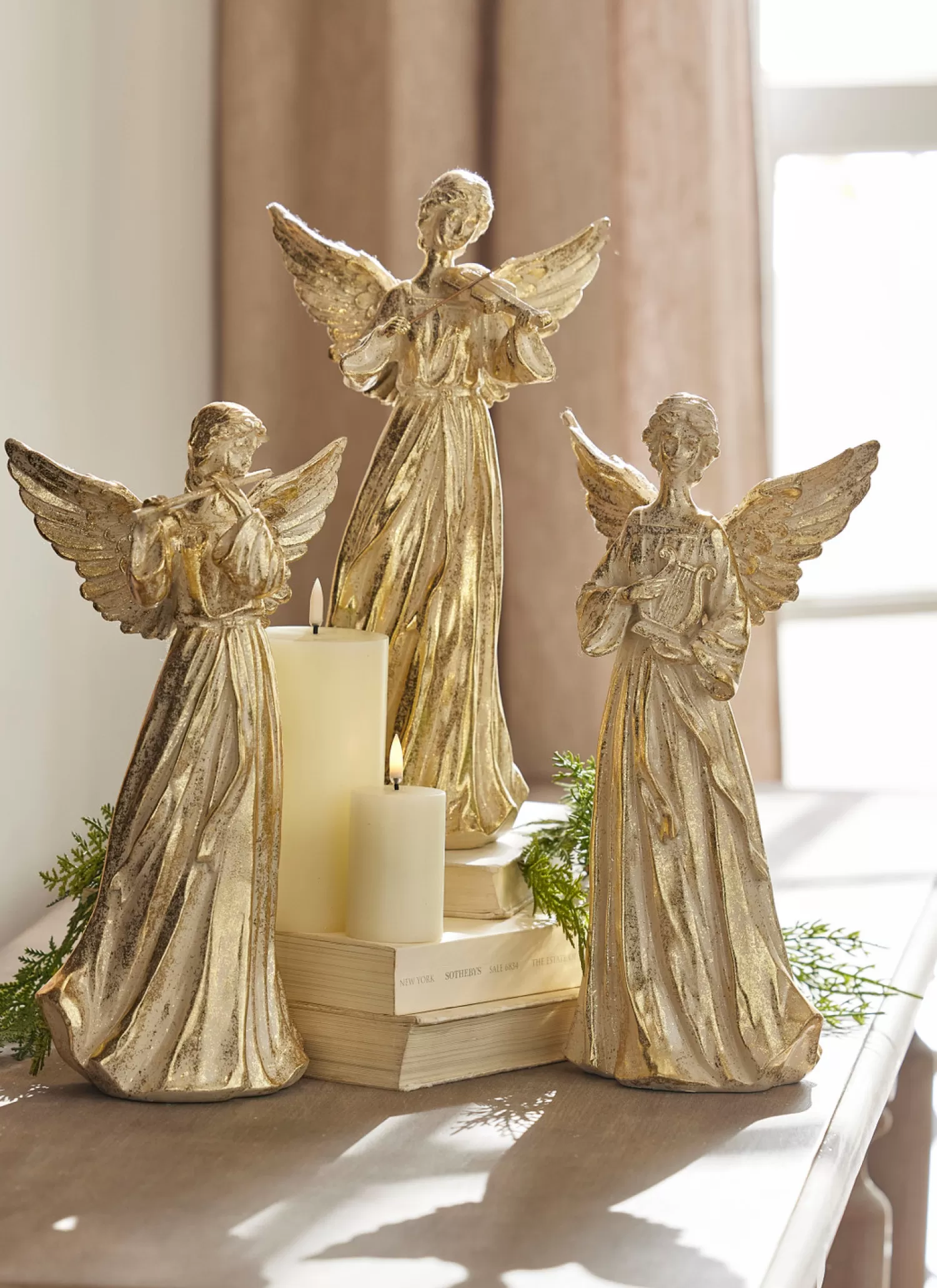 The Jolly Christmas Shop Bon Noel | Oh Night Divine | Raz 14" Gold Angel With Instrument Set Of 3 Christmas Figures 4311307