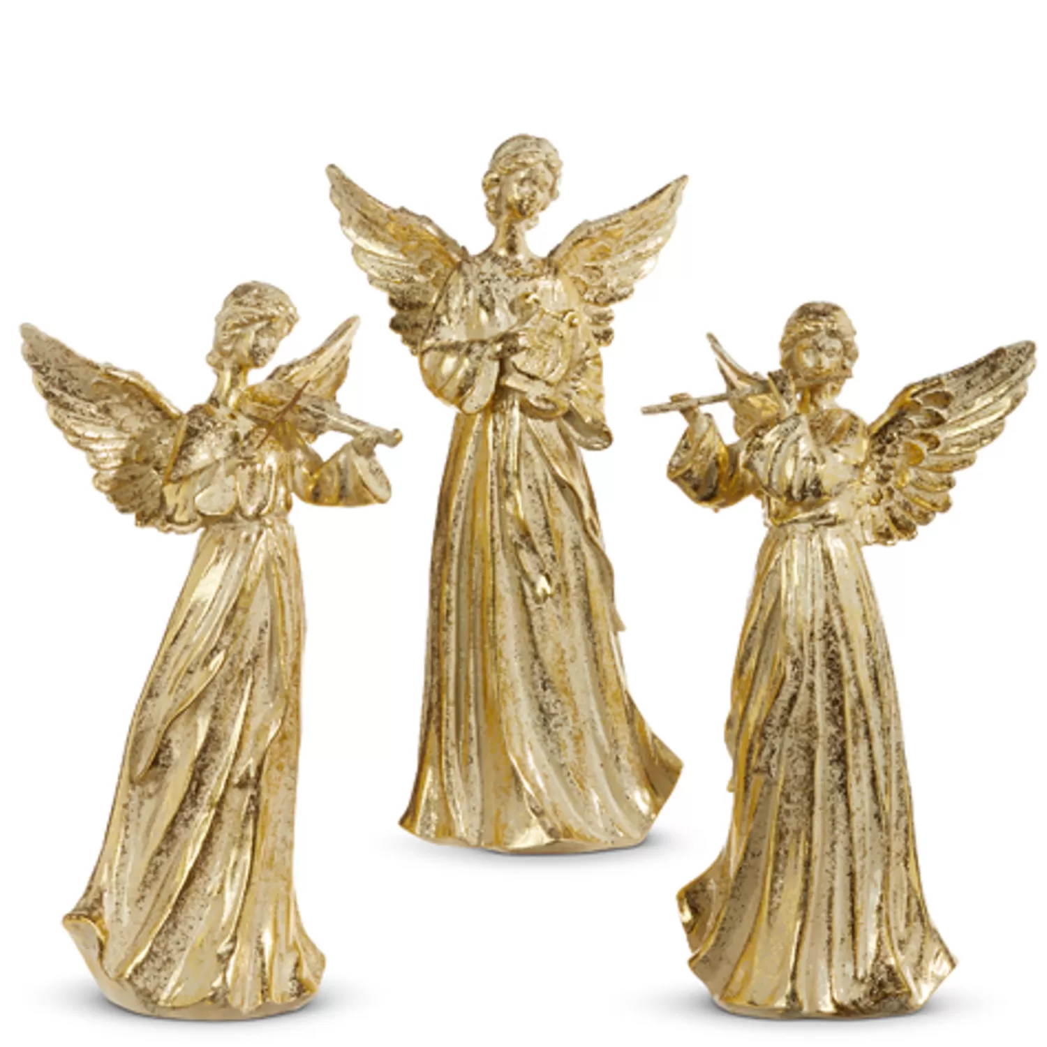 The Jolly Christmas Shop Bon Noel | Oh Night Divine | Raz 14" Gold Angel With Instrument Set Of 3 Christmas Figures 4311307