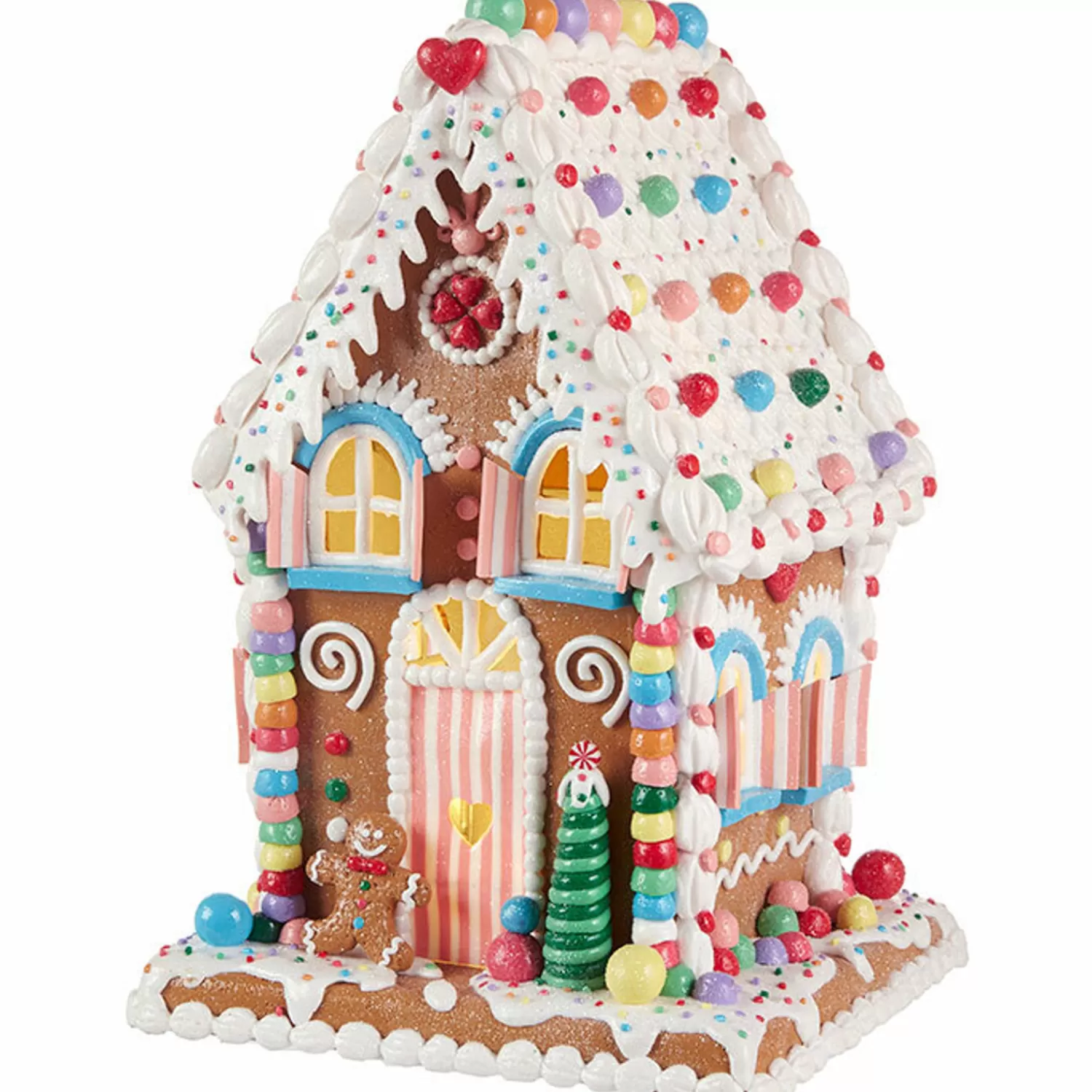 The Jolly Christmas Shop Jingle And Cocoa | Gingerbread | Raz 14" LED Lighted Claydough Pastel Colored Gingerbread House Christmas Figure 3919187