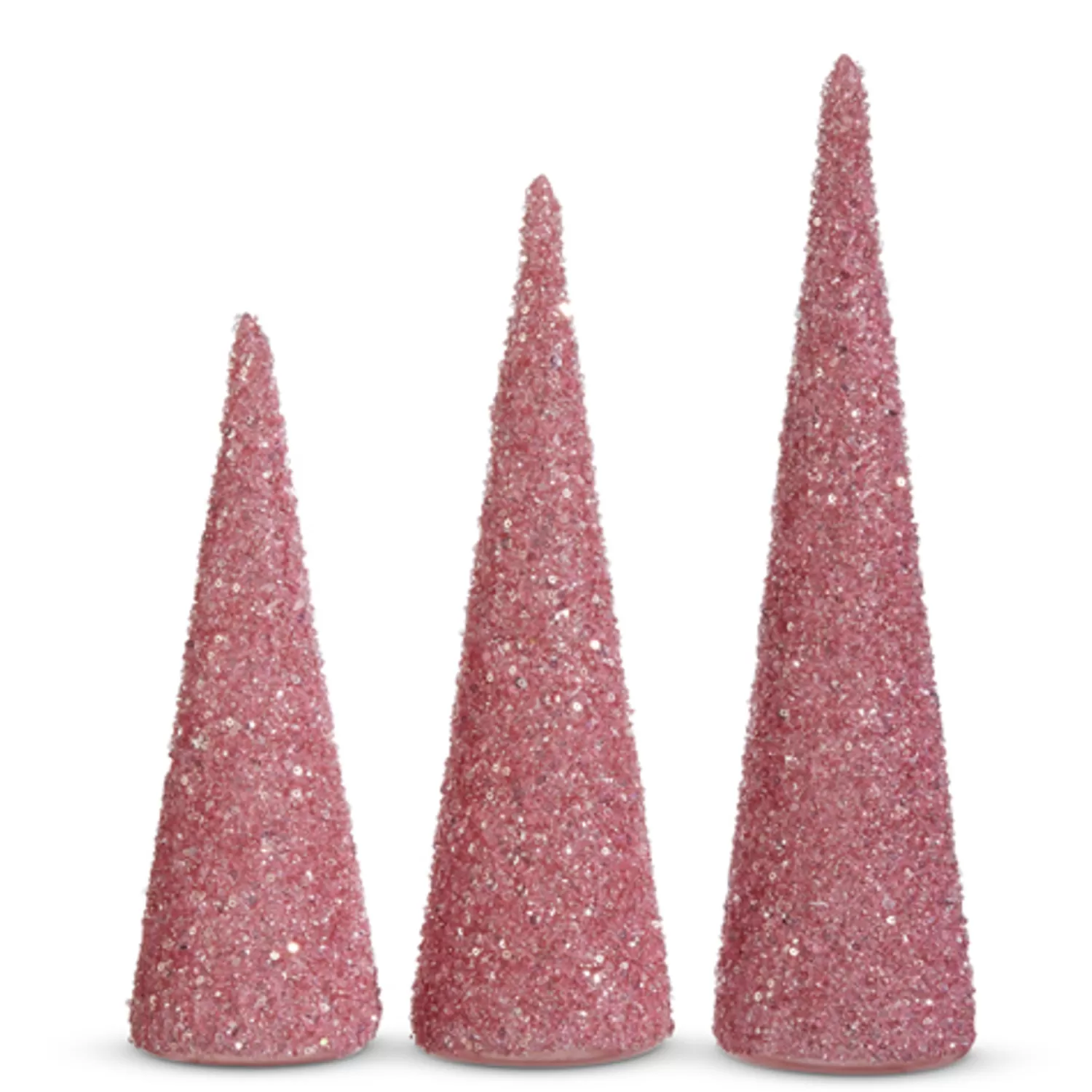 The Jolly Christmas Shop A Blushing Holiday | Pink Christmas Decorations | Raz 14" Lighted Pink Beaded Cone Christmas Tree Set Of 3 4422914