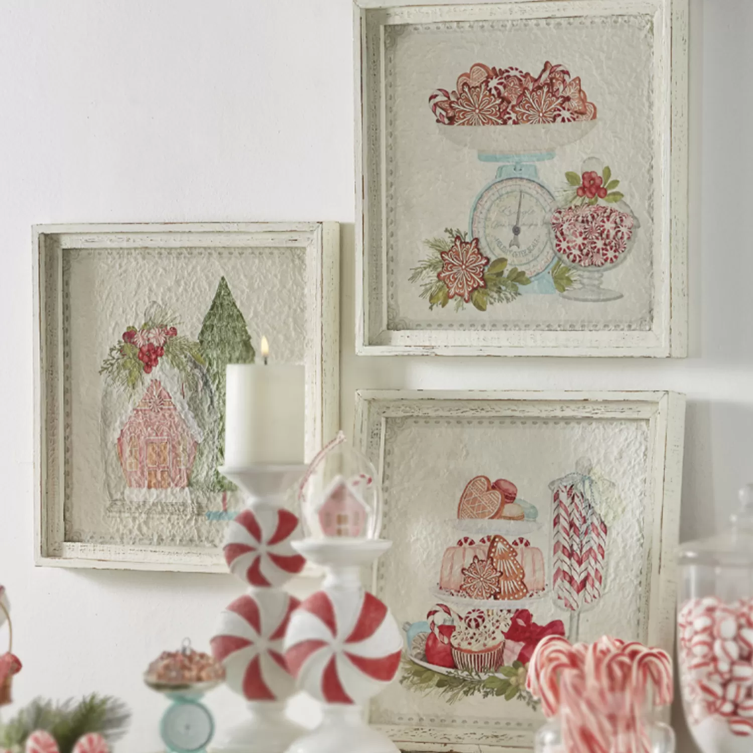 The Jolly Christmas Shop Jingle And Cocoa | Tinsel Town | Raz 14" Peppermint Parlor Textured Paper Framed Christmas Wall Art 4159152