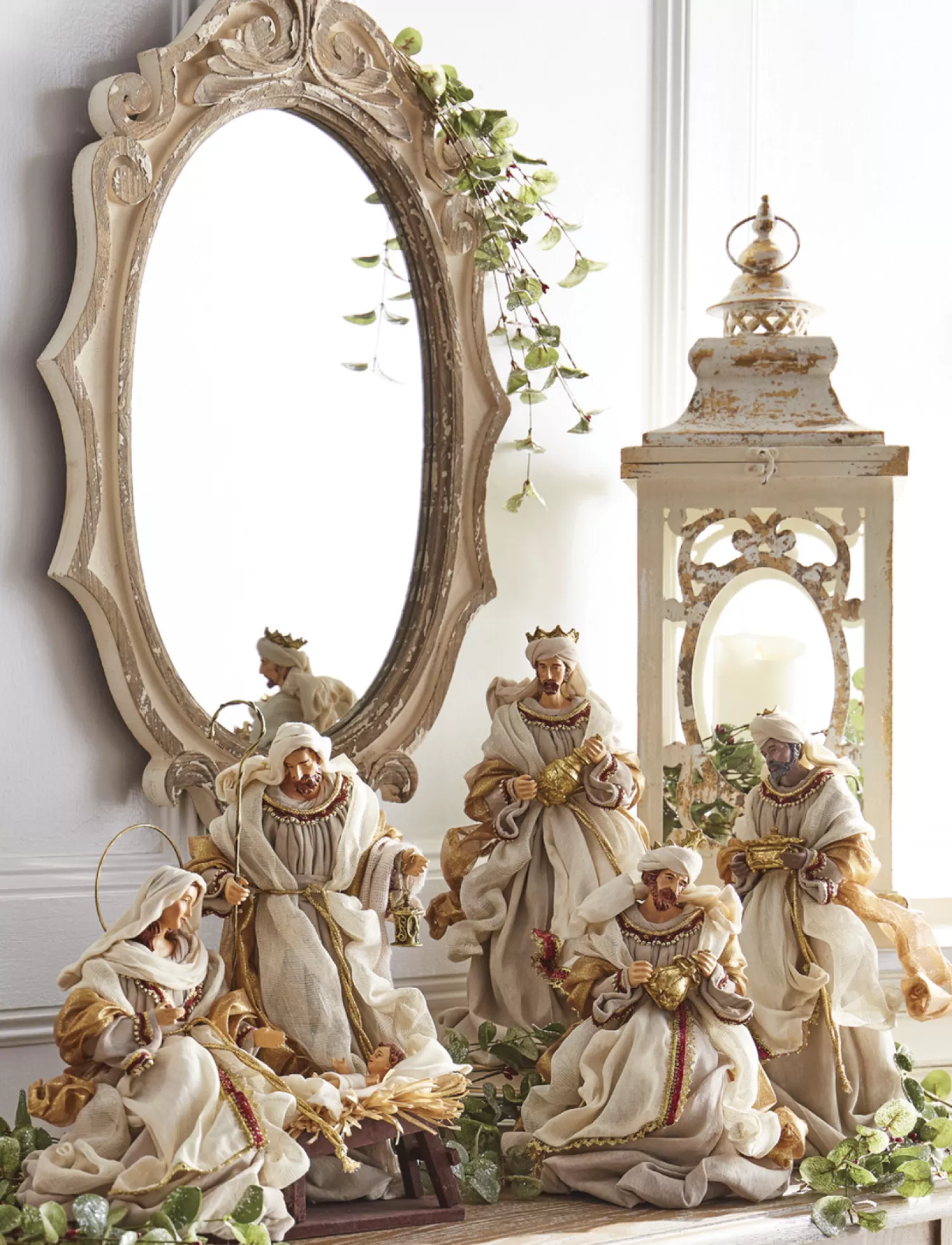 The Jolly Christmas Shop Bon Noel | Snowflake Soiree | Raz 15.25" Winter White Holy Family Christmas Nativity Scene 4010660