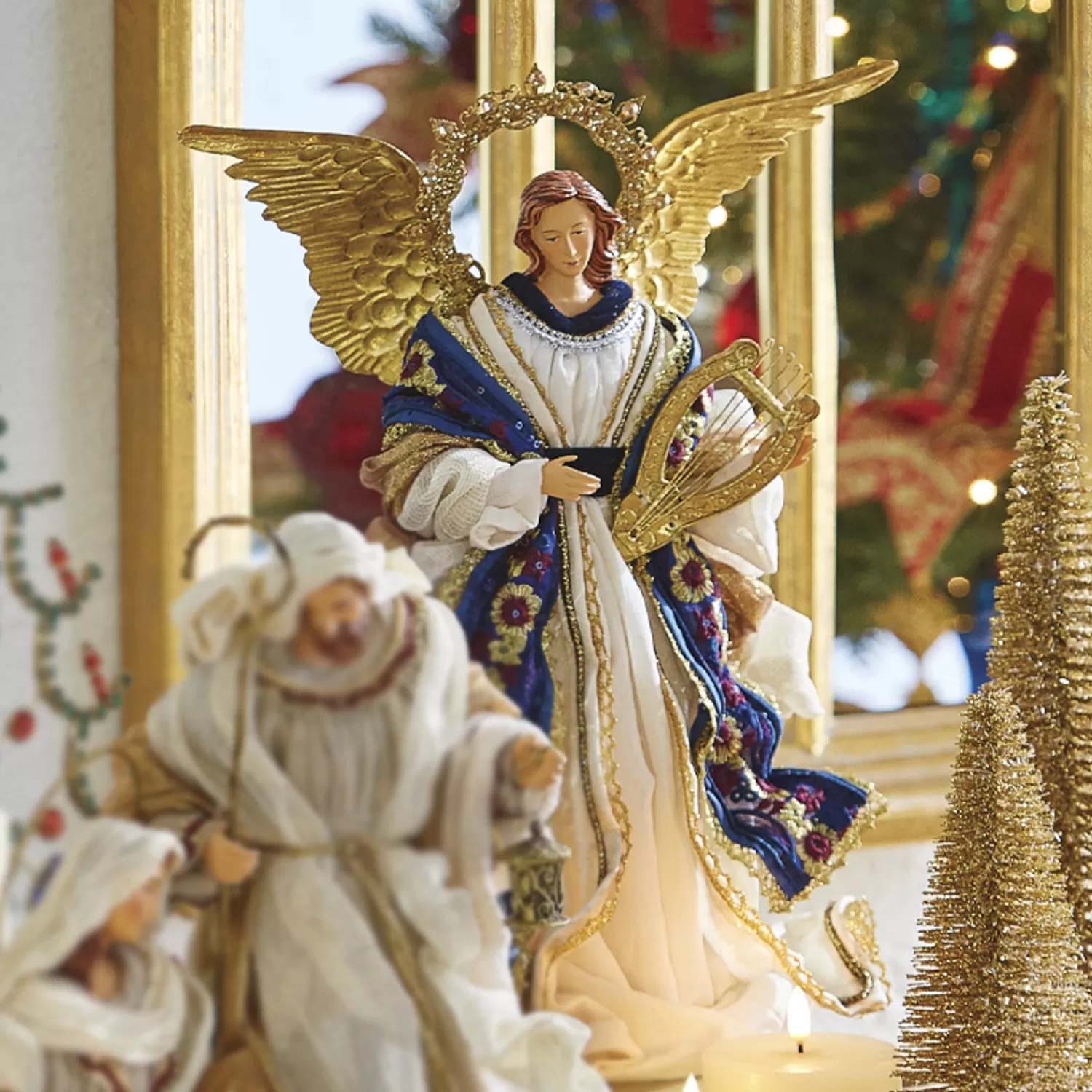 The Jolly Christmas Shop Bon Noel | Oh Night Divine | Raz 15.5" Jewel Tone Angel With Harp Christmas Decoration 4110659