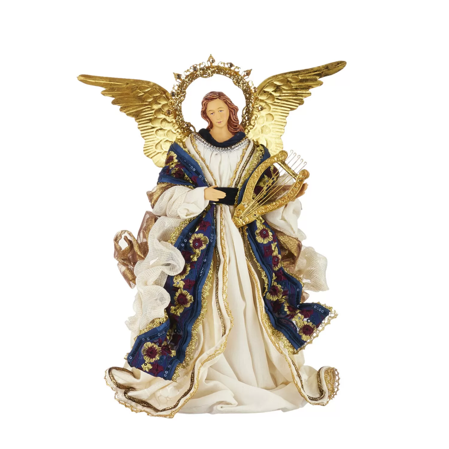 The Jolly Christmas Shop Bon Noel | Oh Night Divine | Raz 15.5" Jewel Tone Angel With Harp Christmas Decoration 4110659