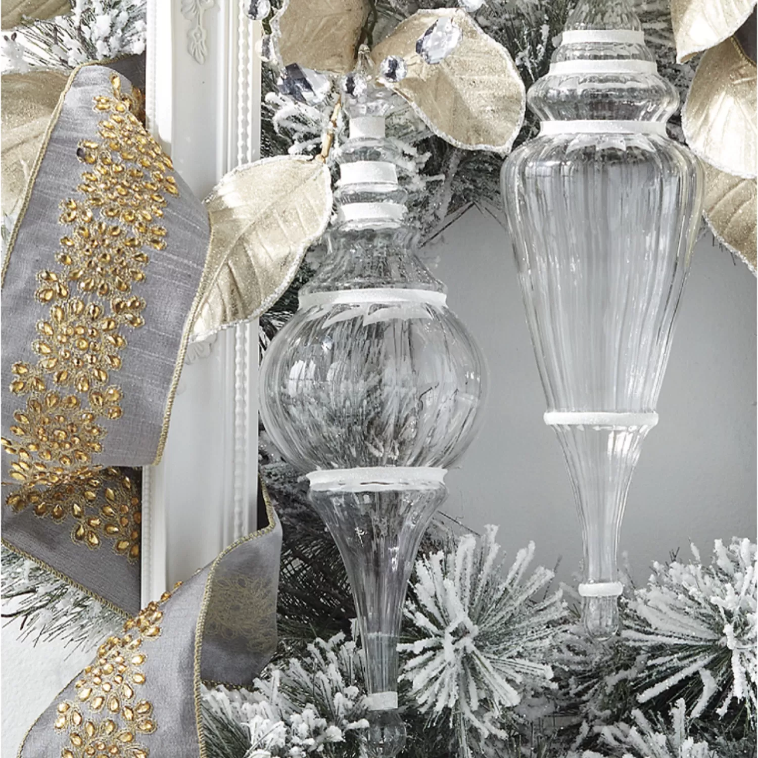 The Jolly Christmas Shop O Tannebaun | Snowflake Soiree | Raz 15.5" Large Clear Finial With Glitter Glass Christmas Ornament 4224530