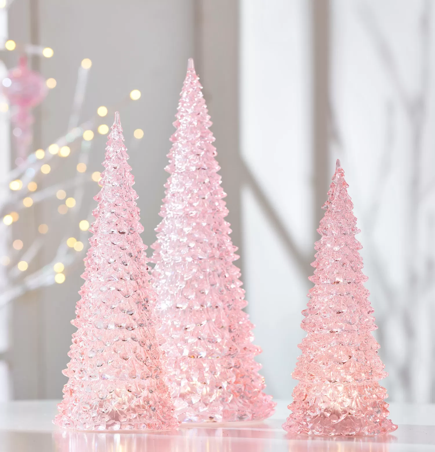 The Jolly Christmas Shop A Blushing Holiday | Pink Christmas Decorations | Raz 15.5" Set Of 3 Lighted Pink Christmas Trees 4416231