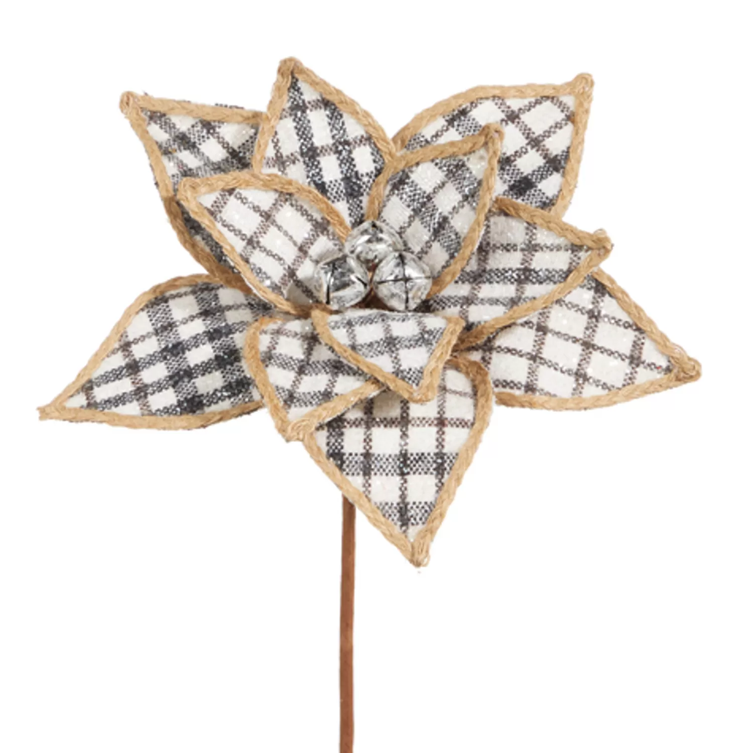 The Jolly Christmas Shop All Is Calm | Farmhouse | Raz 15" Black And White Checkered Poinsettia Christmas Stem F4306712