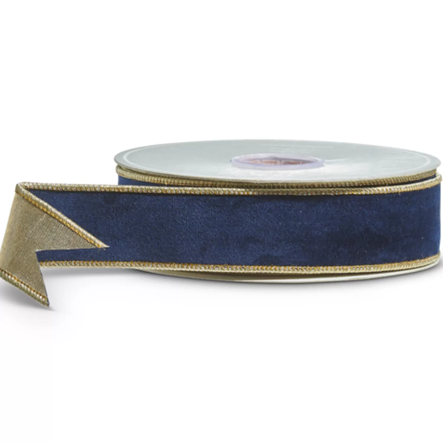 The Jolly Christmas Shop Tartan Traditions | Ribbon | Raz 1.5" Blue Velvet And Gold Wired Christmas Ribbon R4427724