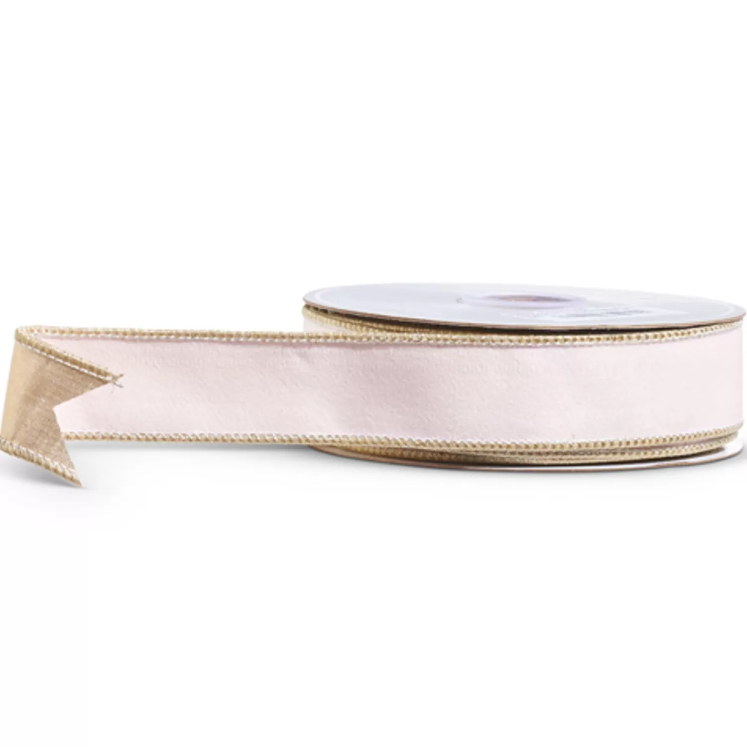 The Jolly Christmas Shop Jingle And Cocoa | A Blushing Holiday | Raz 1.5" Pale Pink With Gold Trim Wired Christmas Ribbon R4427748