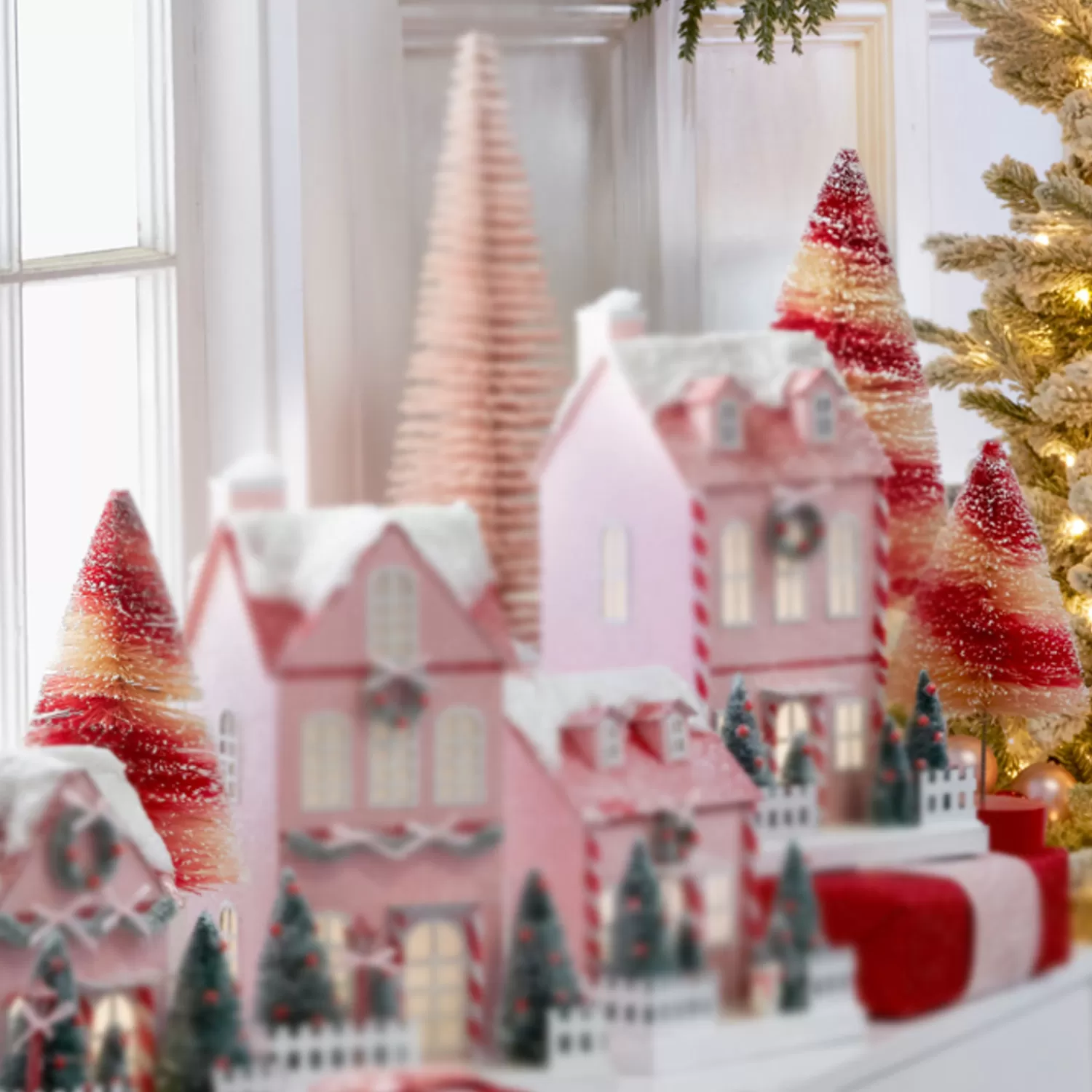 The Jolly Christmas Shop Jingle And Cocoa | Gingerbread Christmas Decorations | Raz 15" Peppermint Swirl Bottle Brush Trees Set Of 3 4315554