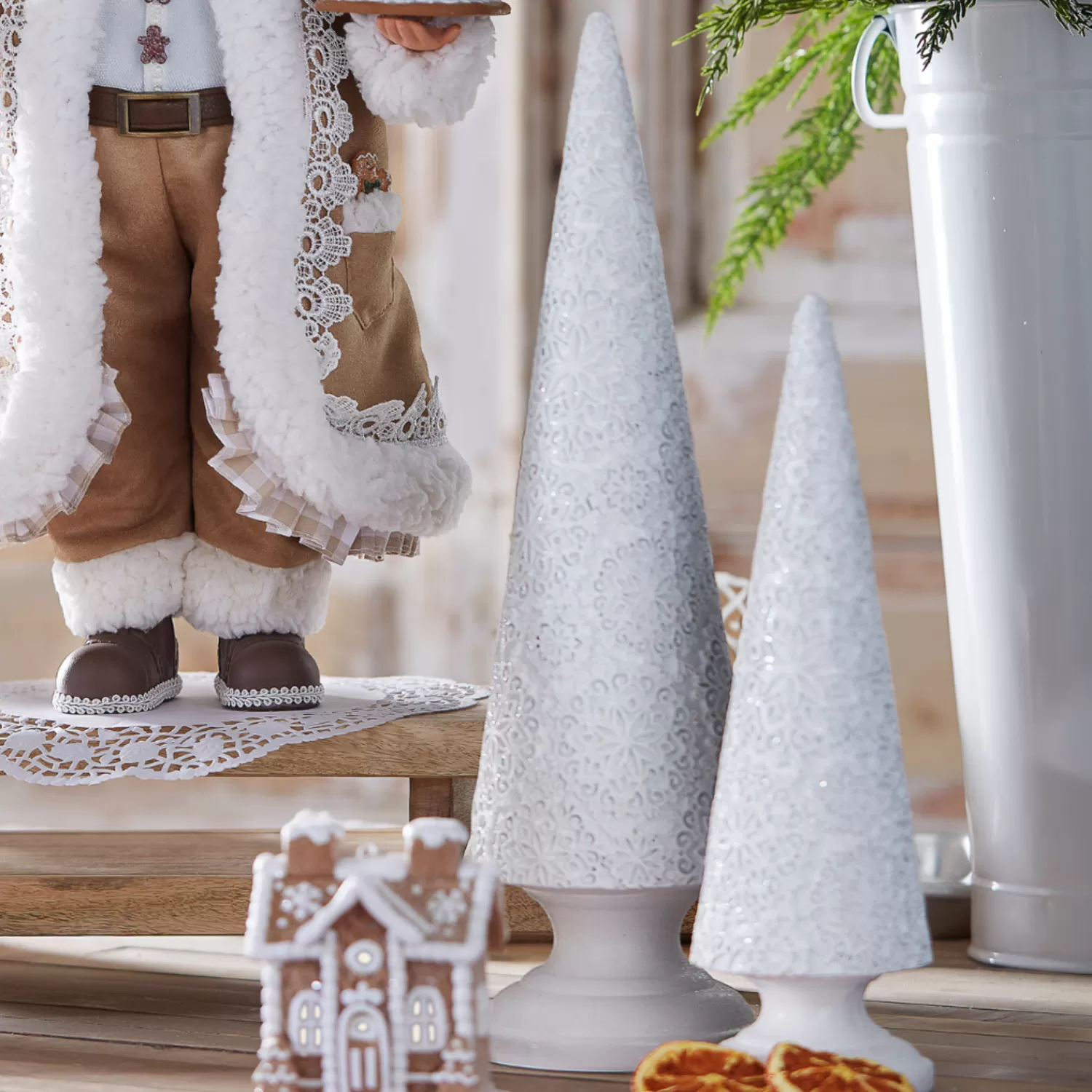 The Jolly Christmas Shop Jingle And Cocoa | The Candy Shop | Raz 16.5" Textured White Cone Tree Set Of 2 Christmas Decoration 4412130