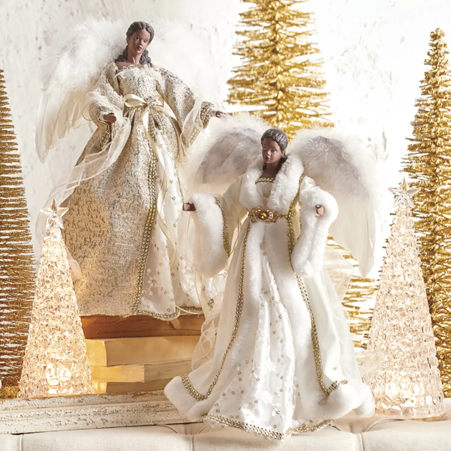The Jolly Christmas Shop Bon Noel | Snowflake Soiree | Raz 16" African American White And Gold Angel Christmas Tree Topper 4115551