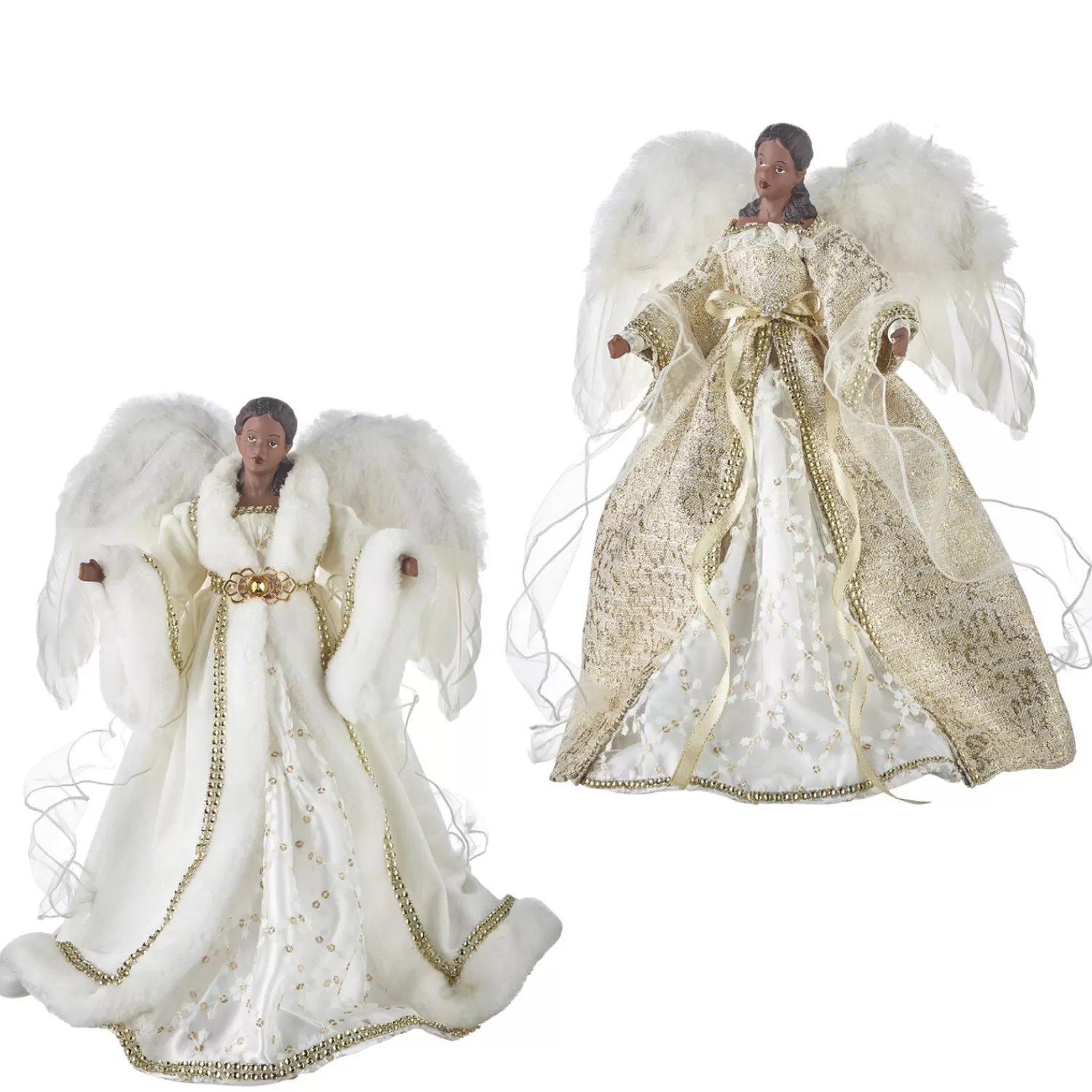 The Jolly Christmas Shop Bon Noel | Snowflake Soiree | Raz 16" African American White And Gold Angel Christmas Tree Topper 4115551