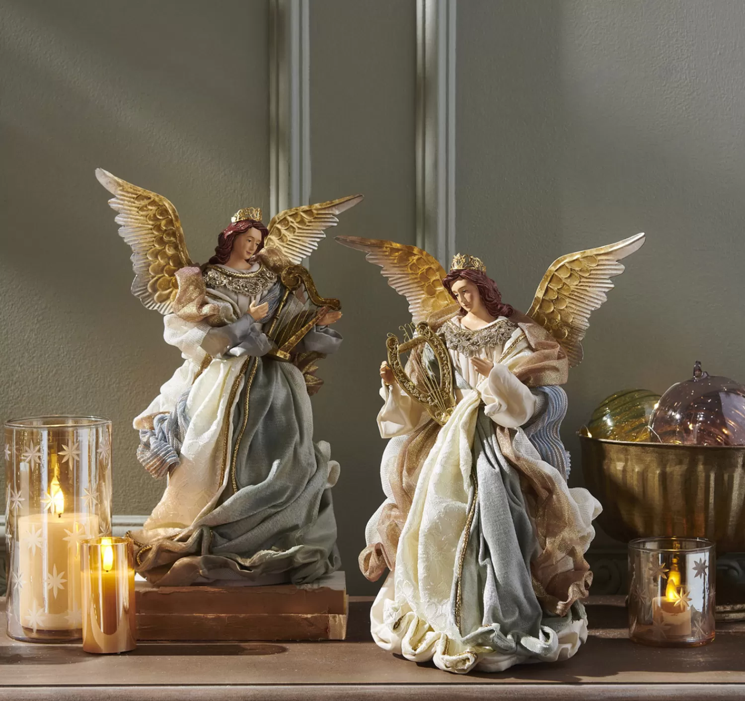 The Jolly Christmas Shop Celebrate The Season | Oh Night Divine | Raz 16" Blue Angel With Harp Christmas Figure 4310661