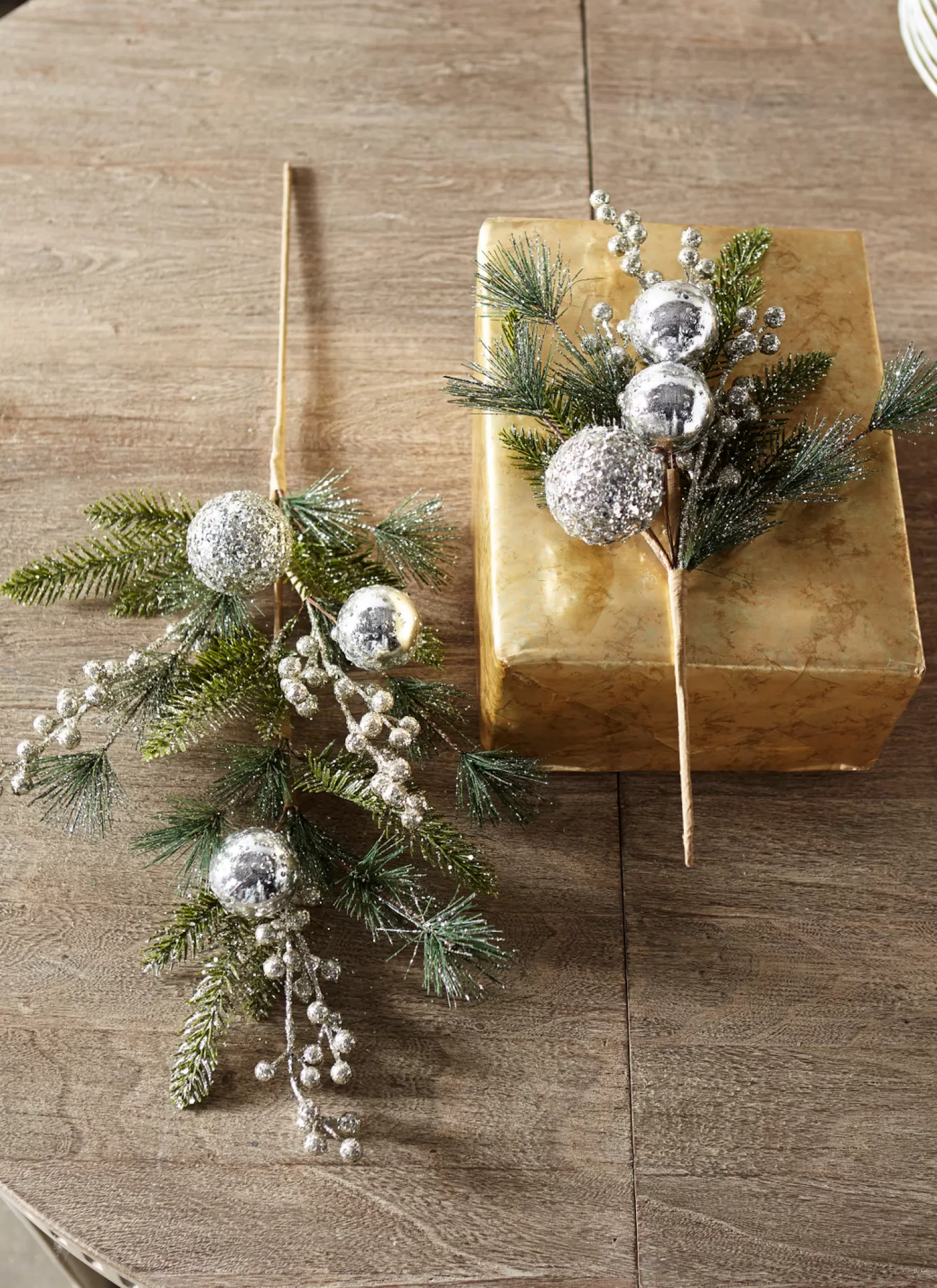 The Jolly Christmas Shop Bon Noel | Sprays, Picks, Stems | Raz 16" Or 27" Pine And Berry With Silver Ball Ornament Christmas Tree Spray