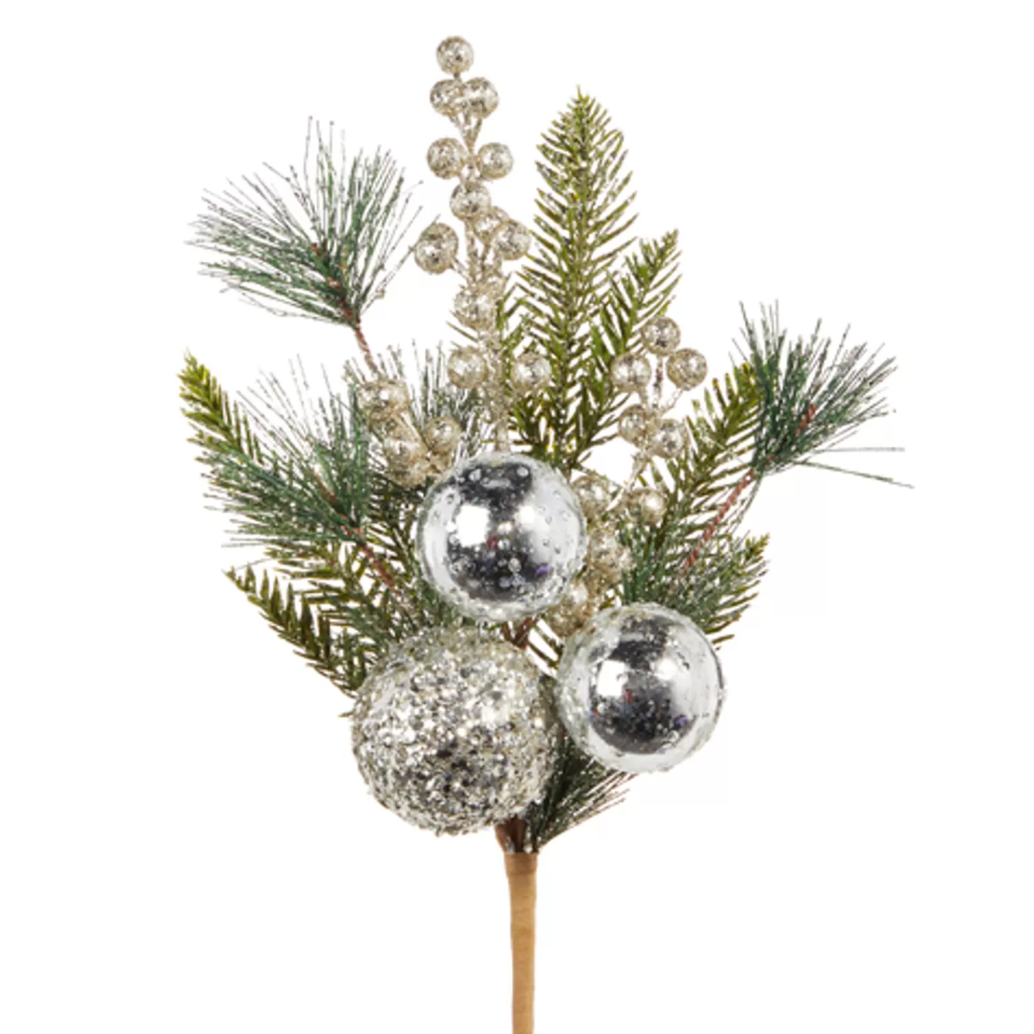The Jolly Christmas Shop Bon Noel | Sprays, Picks, Stems | Raz 16" Or 27" Pine And Berry With Silver Ball Ornament Christmas Tree Spray