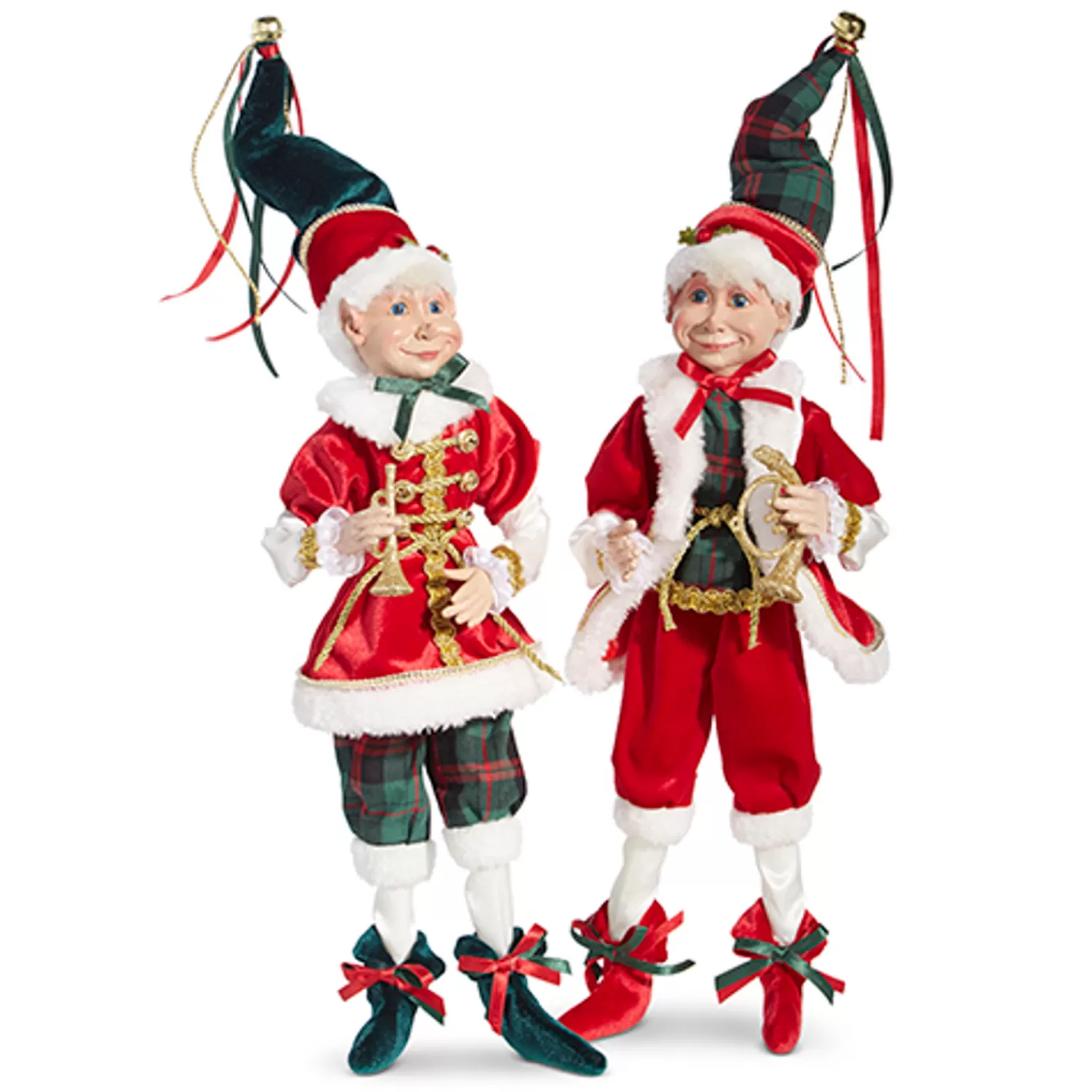 The Jolly Christmas Shop Classic Carols | Plaid | Raz 16" Red And Plaid Posable Christmas Elf Figure 4302355
