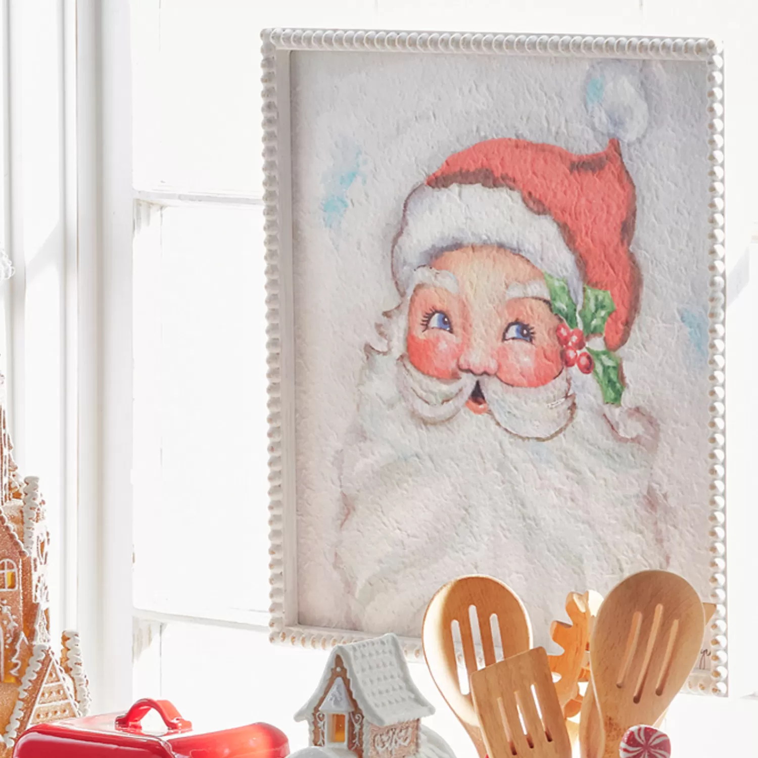 The Jolly Christmas Shop Jingle And Cocoa | Santa Christmas Decorations | Raz 16" Santa Face Framed Wall Art Christmas Sign 4359054
