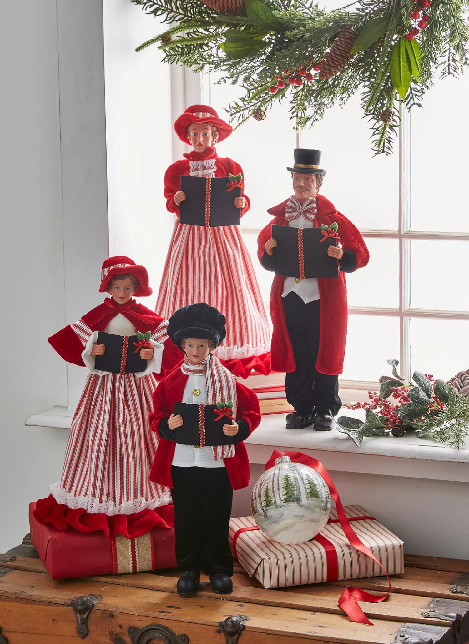 The Jolly Christmas Shop Heartfelt Holiday | Figures | Raz 17.75" Red, White, And Black Carolers Family Christmas Decoration 4322101