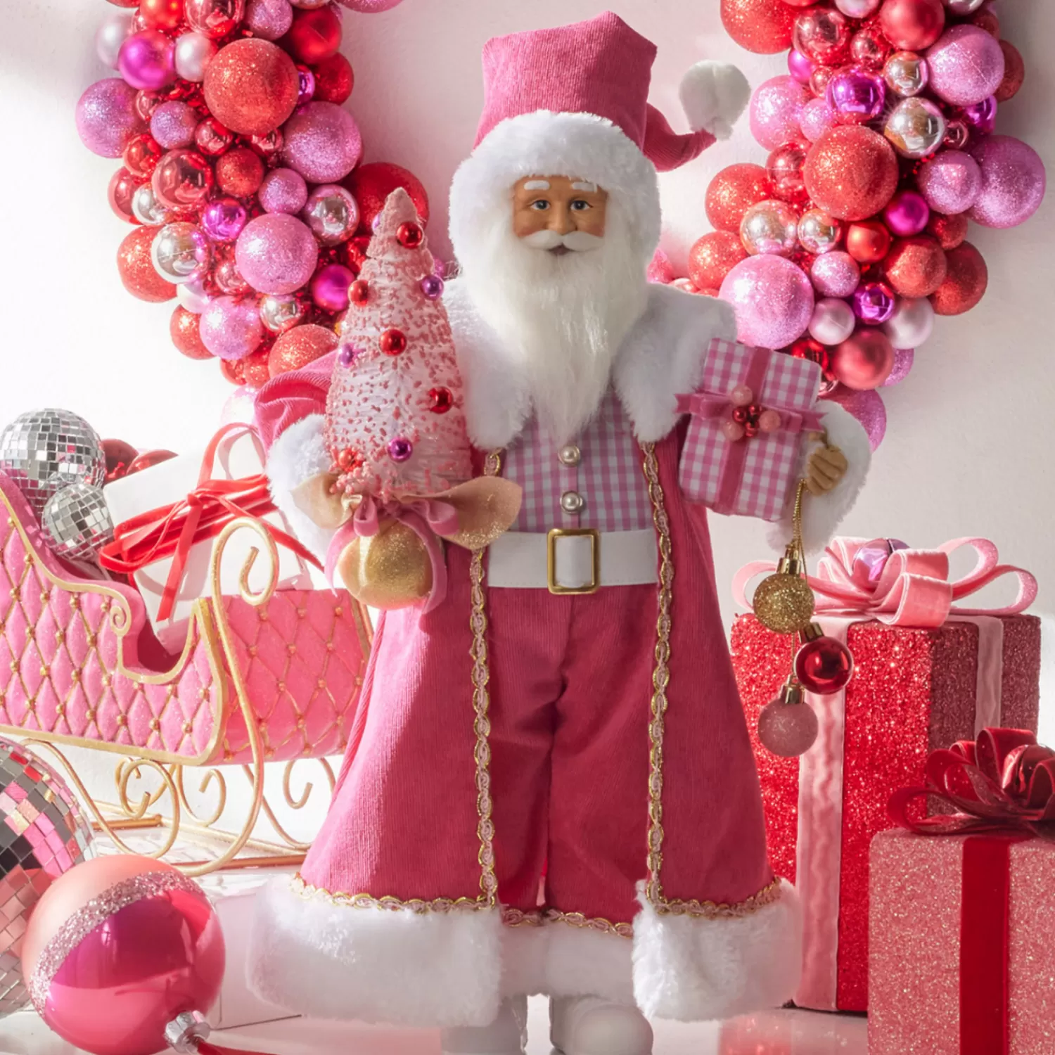 The Jolly Christmas Shop Jingle And Cocoa | A Blushing Holiday | Raz 18" Bubble Gum Diva Pink Santa Christmas Figure 4415589
