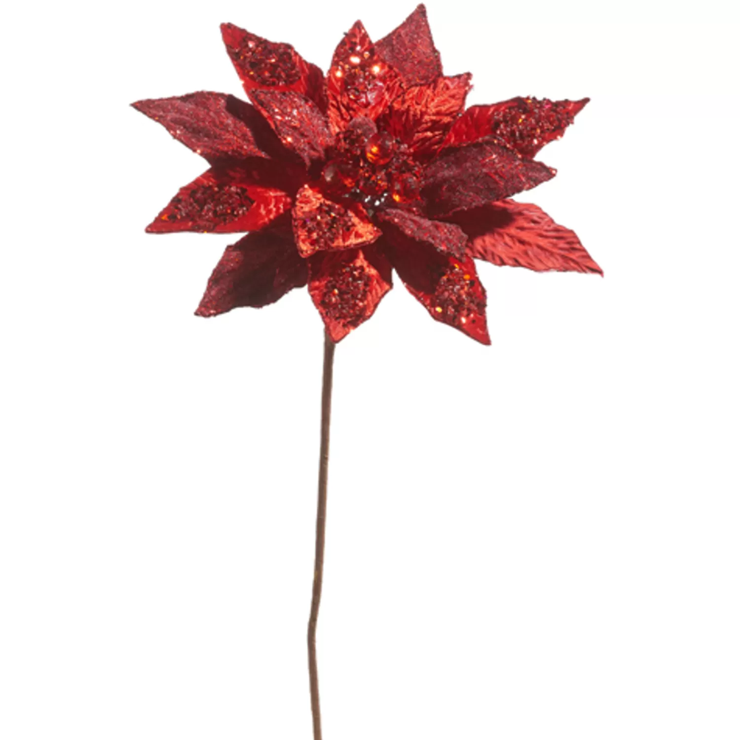The Jolly Christmas Shop Christmas Traditions | Classic Carols | Raz 18" Glittered And Beaded Red Large Poinsettia Christmas Tree Pick F4448000