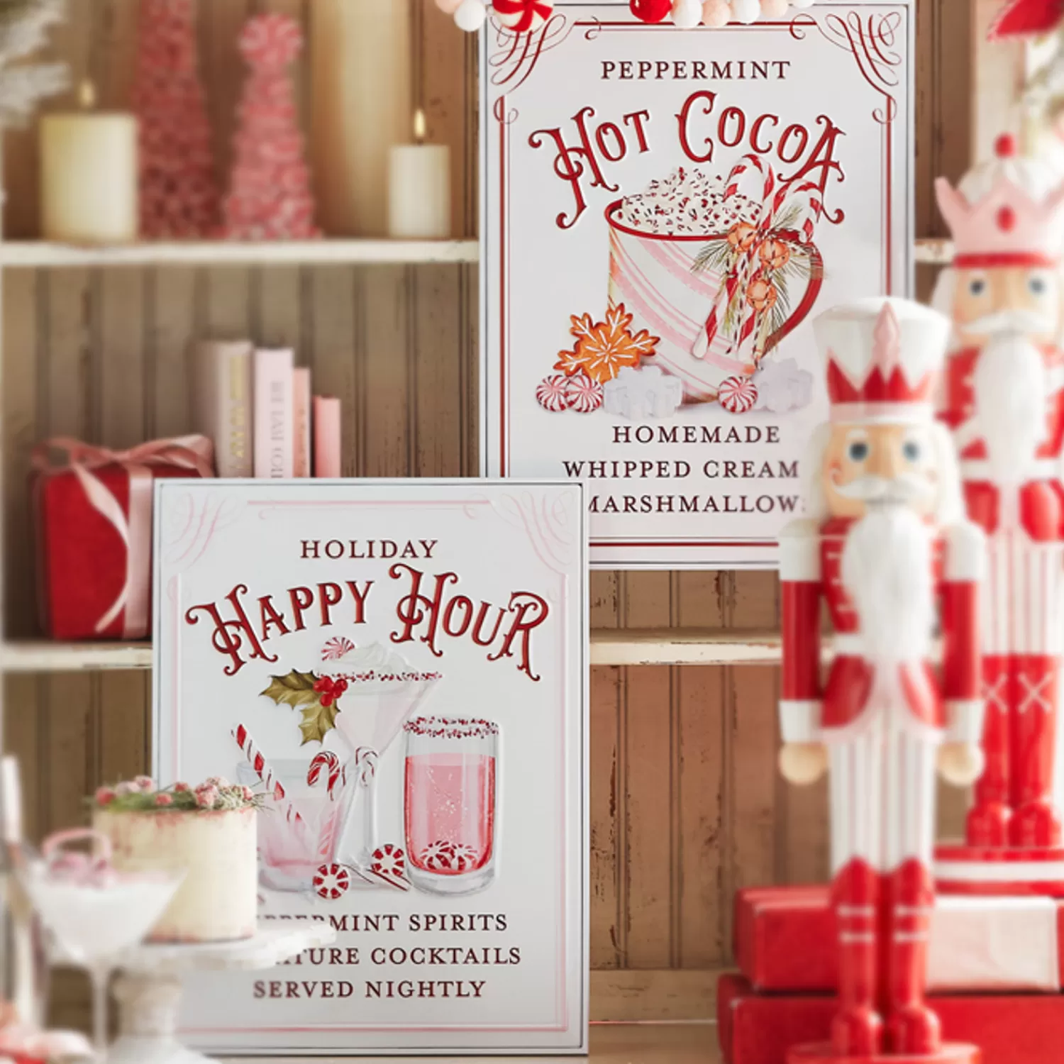 The Jolly Christmas Shop Jingle And Cocoa | Candy Land | Raz 18" Holiday Refreshments Christmas Cocktails Or Hot Cocoa Metal Embossed Sign 4359013