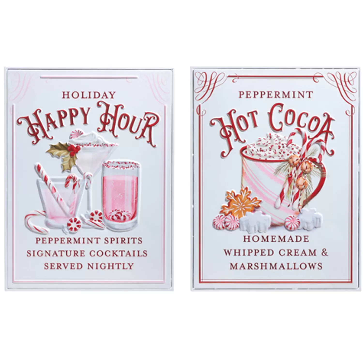 The Jolly Christmas Shop Jingle And Cocoa | Candy Land | Raz 18" Holiday Refreshments Christmas Cocktails Or Hot Cocoa Metal Embossed Sign 4359013