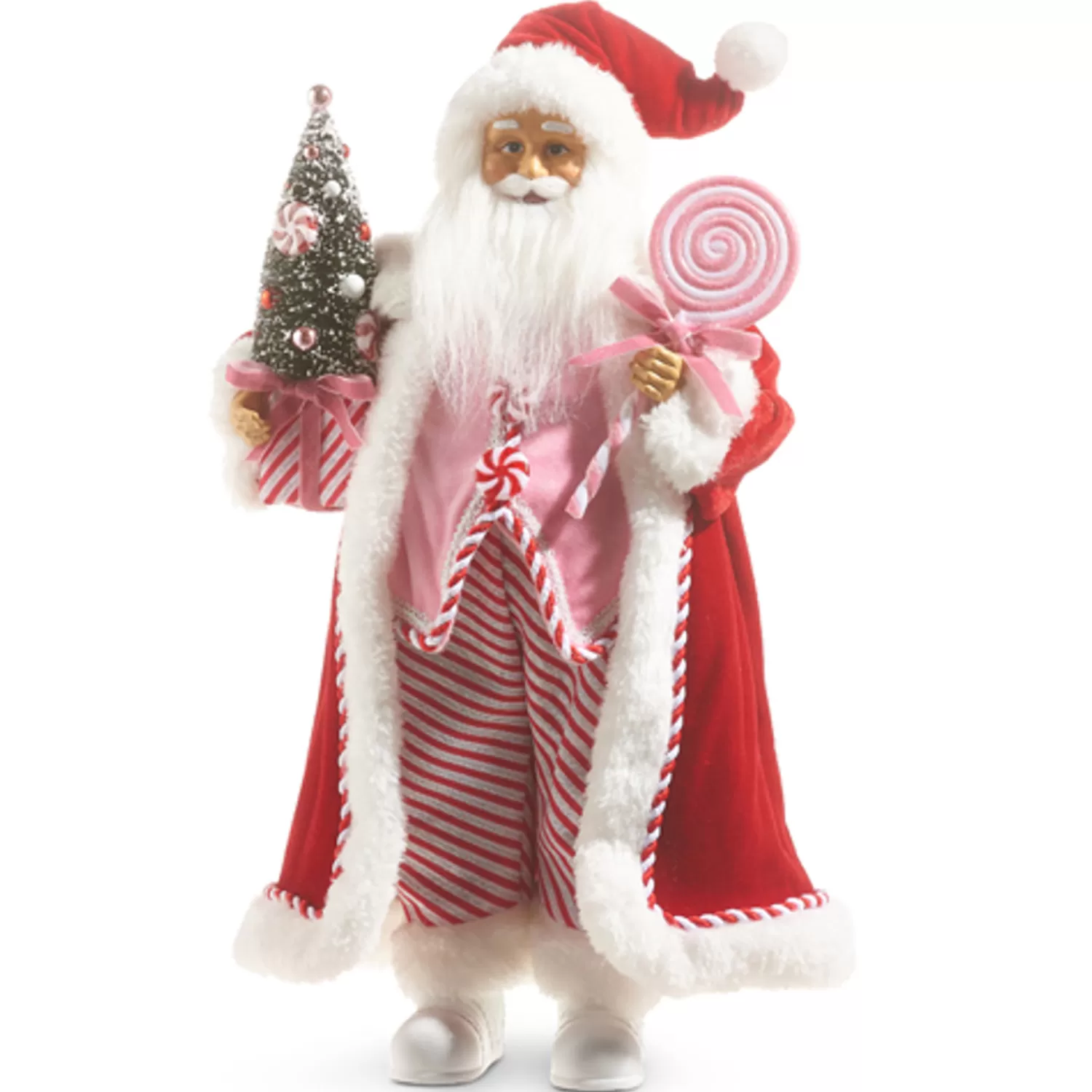 The Jolly Christmas Shop Jingle And Cocoa | Santa Christmas Decorations | Raz 18" Peppermint Swirl Santa Christmas Figure With Pink Vest 4315531