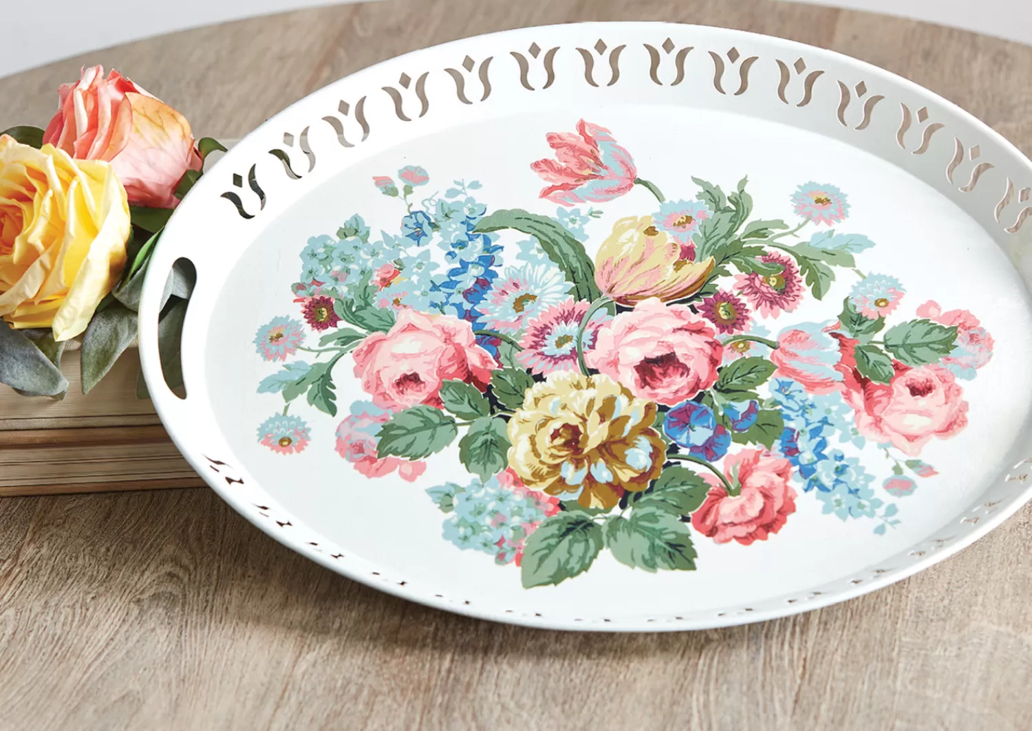 The Jolly Christmas Shop Wall Decor | Home Accents | Raz 20.5" Floral Print Oval Tray Spring Decoration 4257267