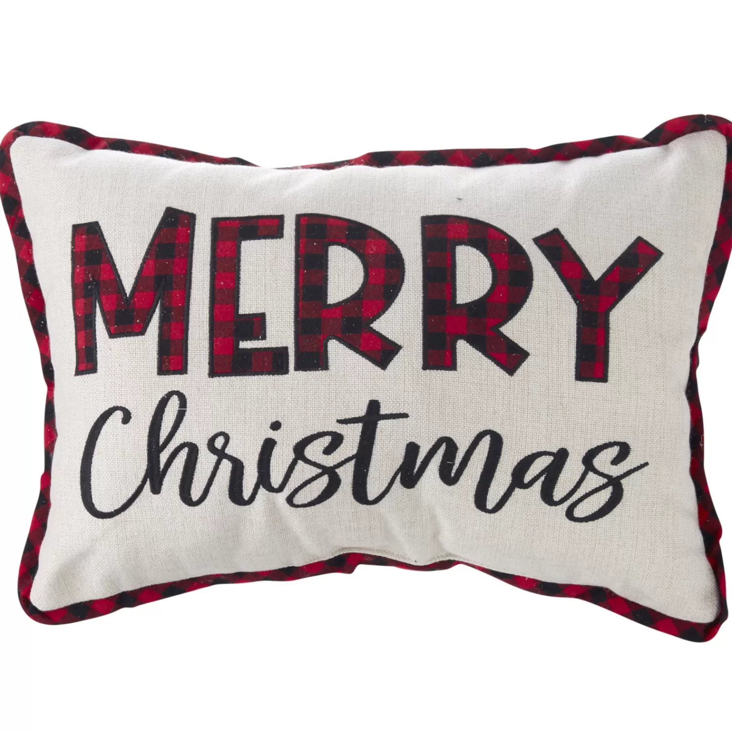 The Jolly Christmas Shop O Tannebaun | Plaid | Raz 20" Black And Red Plaid Merry Christmas Pillow 4045028