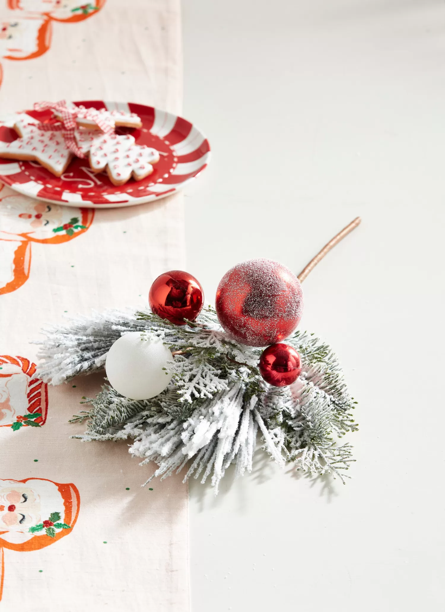 The Jolly Christmas Shop Jingle And Cocoa | The Candy Shop | Raz 20" Mixed Greenery And Red And White Ornament Pick Christmas Tree Accessory F4309875