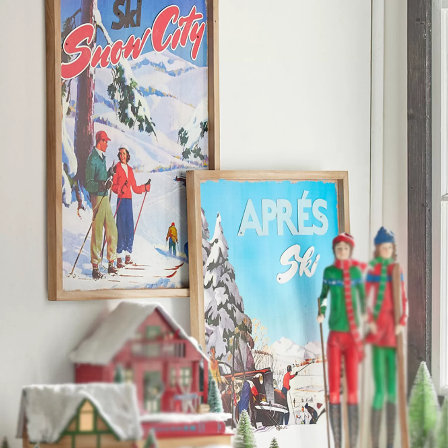 The Jolly Christmas Shop Dashing Through The Snow | Vintage Decorations | Raz 21.75" Vintage Ski Wall Sign Set Of 2 Christmas Decoration 4312361