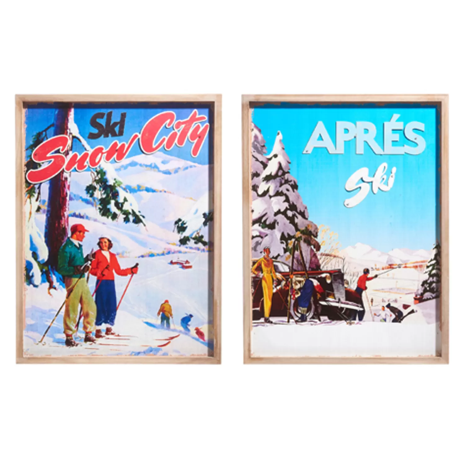 The Jolly Christmas Shop Dashing Through The Snow | Vintage Decorations | Raz 21.75" Vintage Ski Wall Sign Set Of 2 Christmas Decoration 4312361
