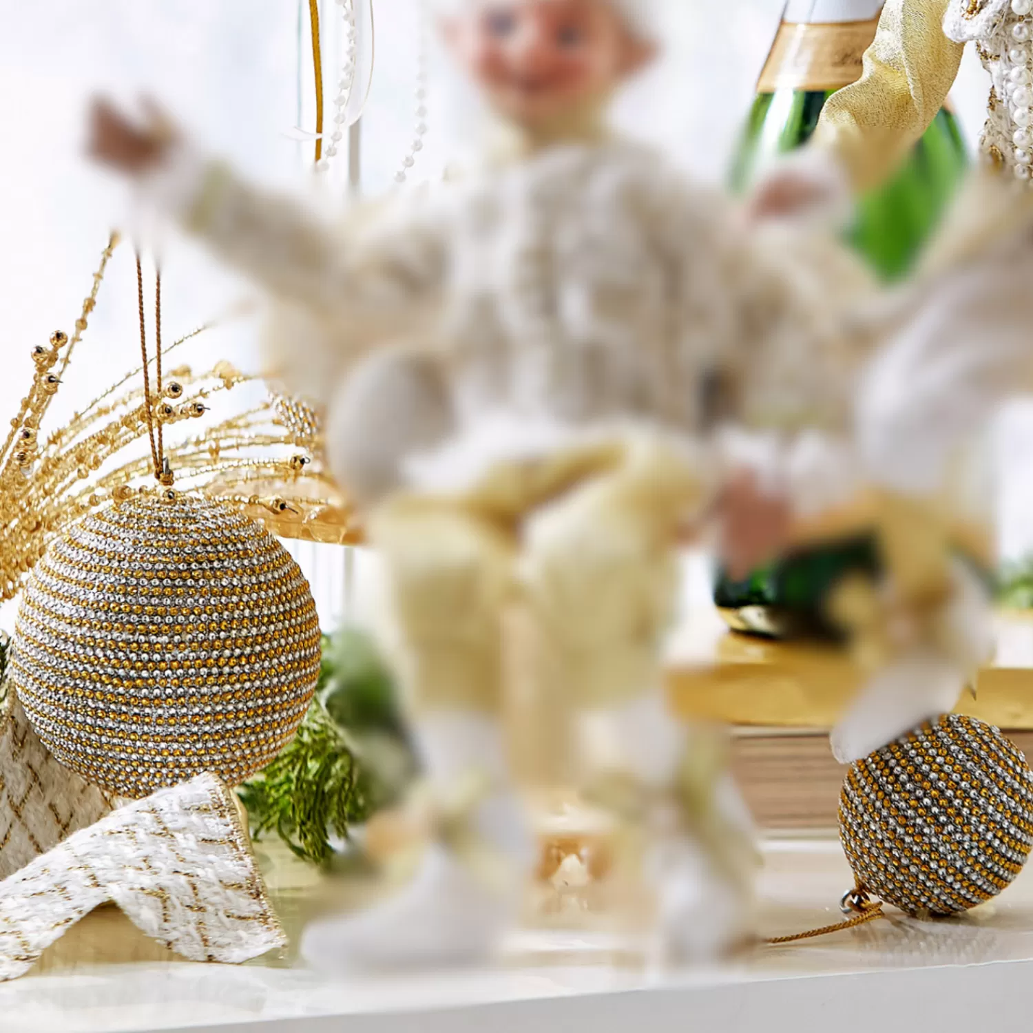 The Jolly Christmas Shop Champagne Wishes | Elegant | Raz 2.25" Or 3.75" Gold Rhinestone Christmas Ball Ornament