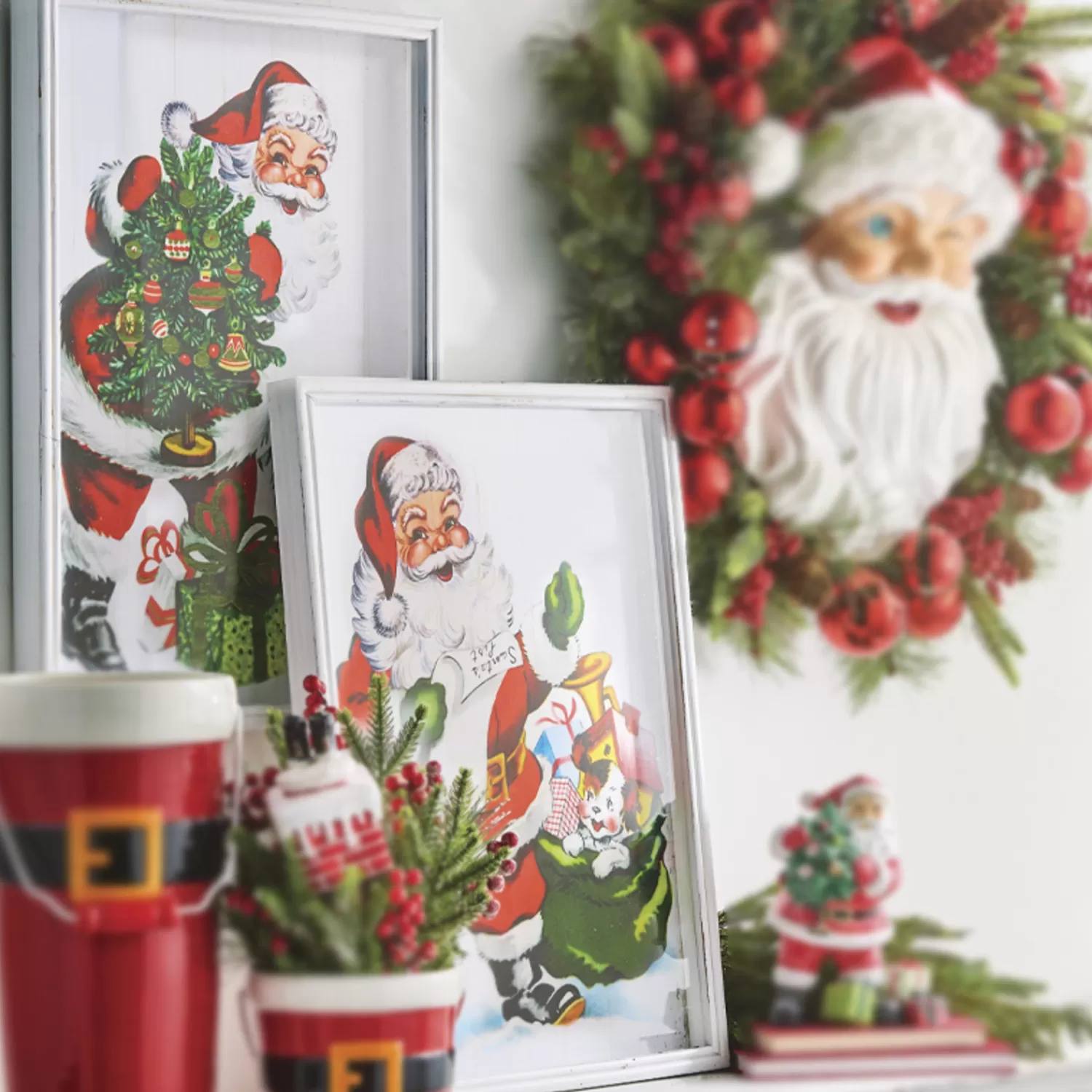 The Jolly Christmas Shop Vintage Reincarnated | Vintage Farm House | Raz 22" Santa Shadow Box Framed Print Christmas Sign Wall Decoration 4144599