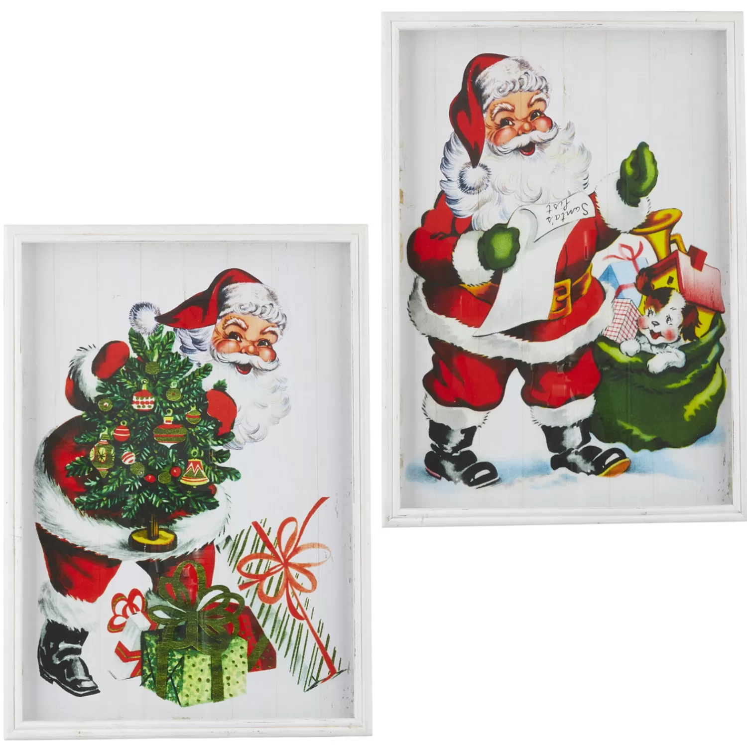 The Jolly Christmas Shop Vintage Reincarnated | Vintage Farm House | Raz 22" Santa Shadow Box Framed Print Christmas Sign Wall Decoration 4144599