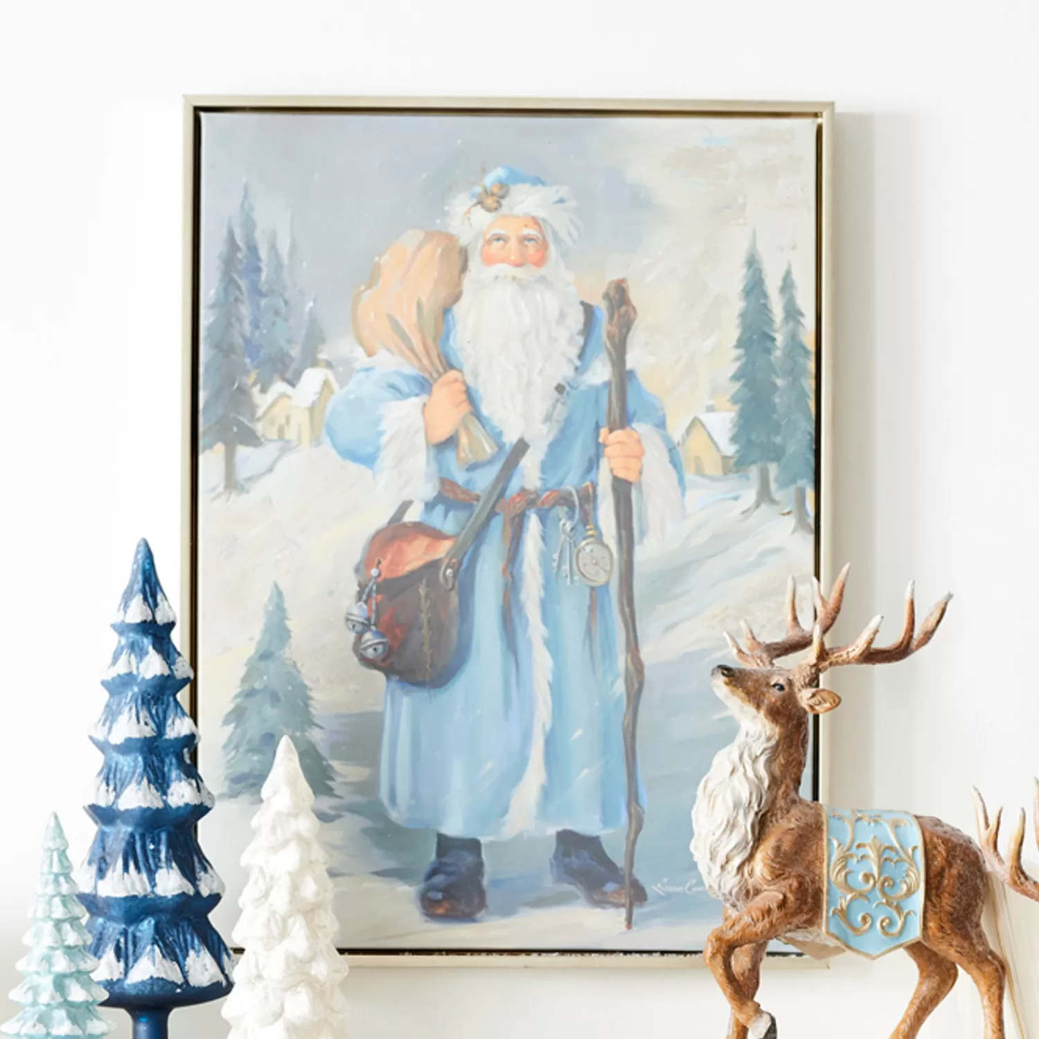The Jolly Christmas Shop Celebrate The Season | Santa Christmas Decorations | Raz 23.5" Old World Santa Textured Framed Wall Art Christmas Decoration 4357354